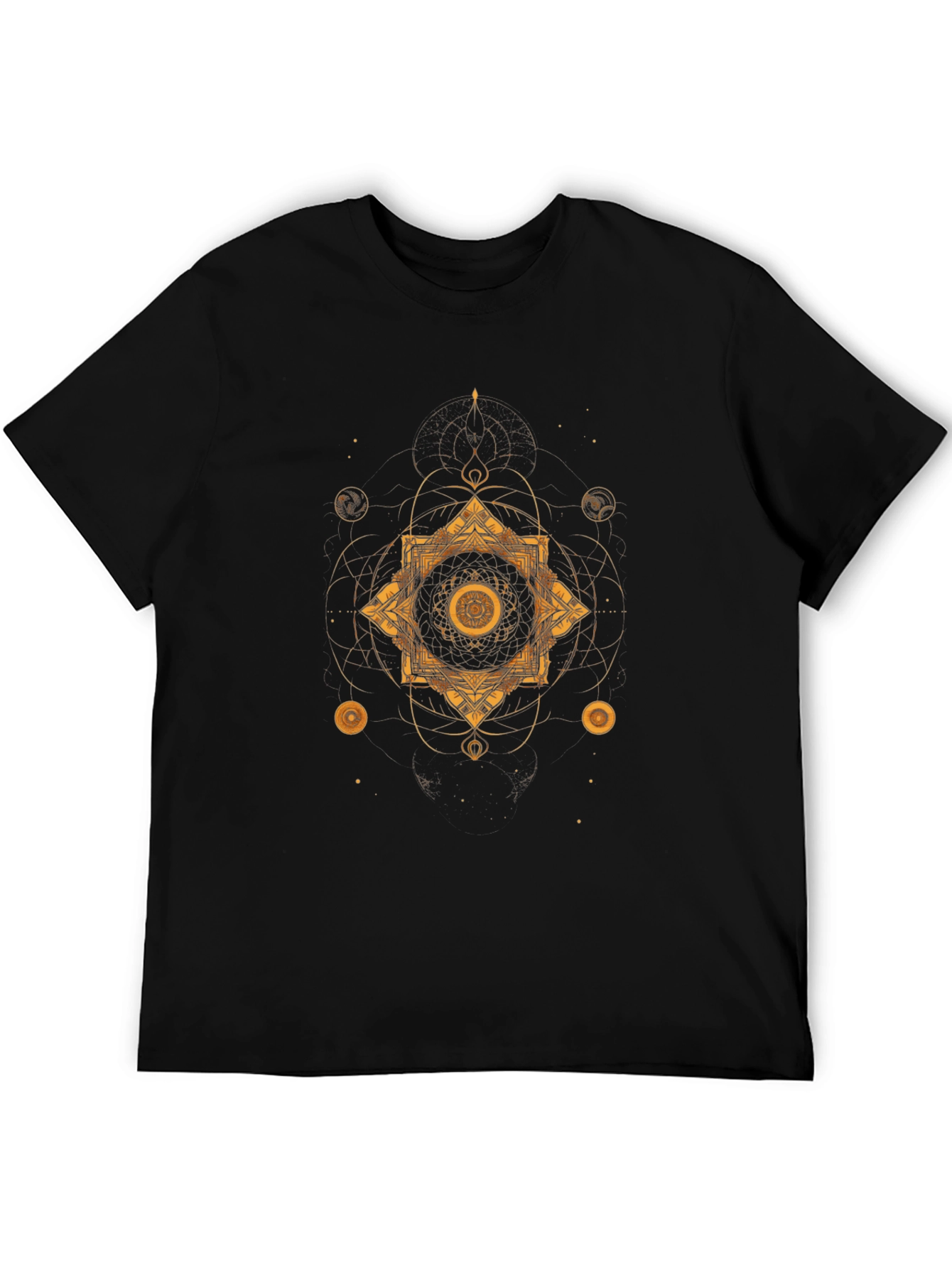 Geometric Gold Print Black T-Shirt