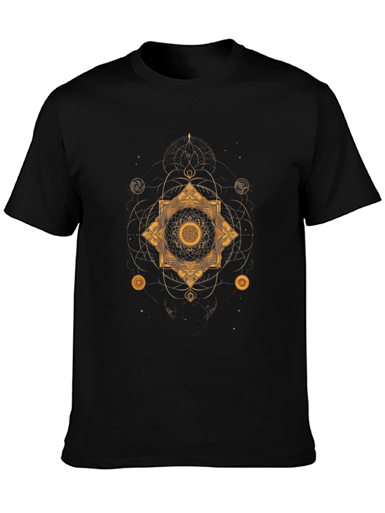 Geometric Gold Print Black T-Shirt