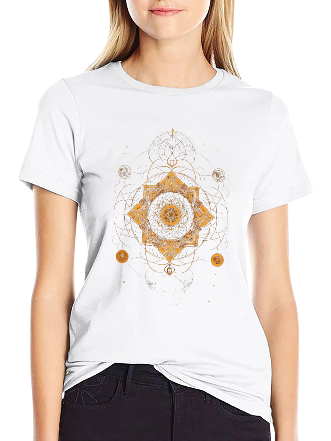 Geometric Gold Print Black T-Shirt