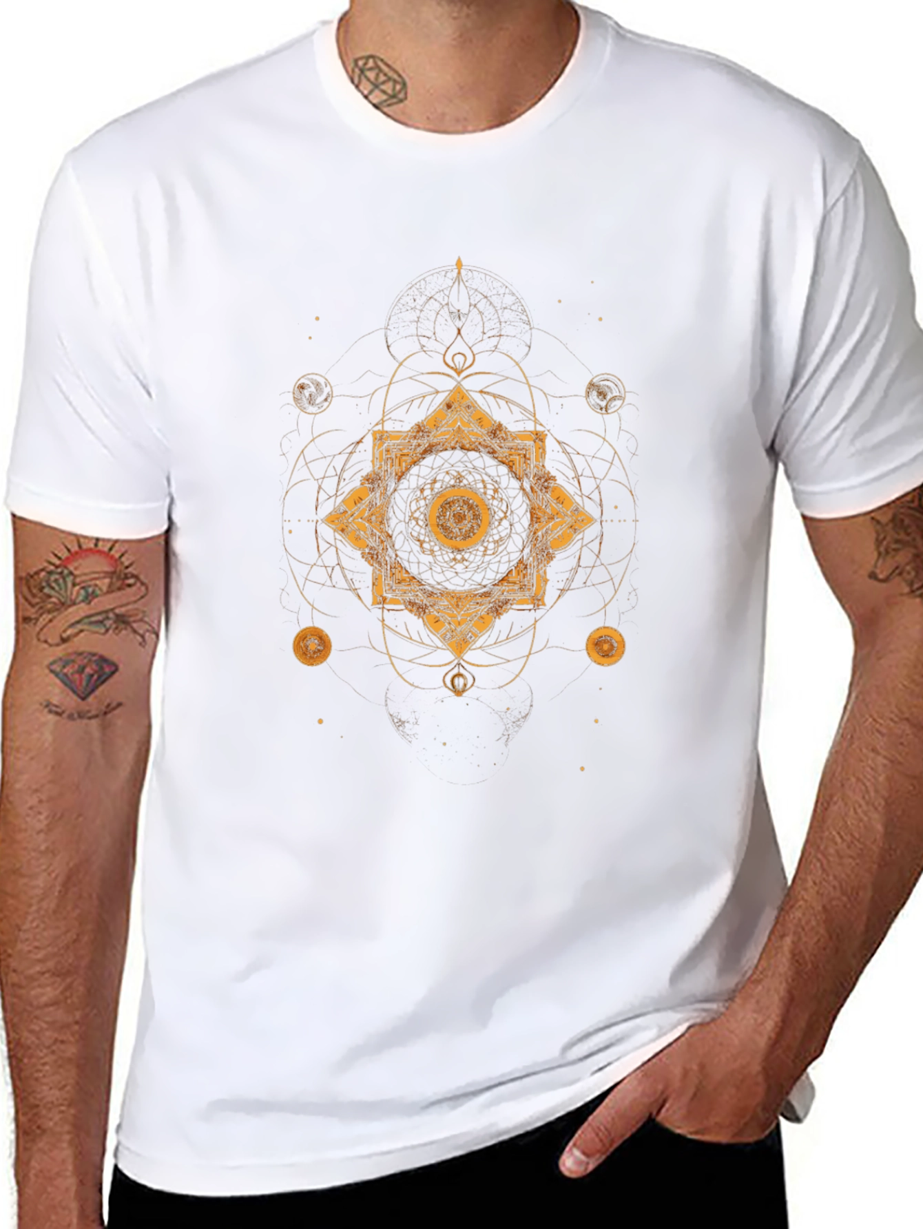 Geometric Gold Print Black T-Shirt