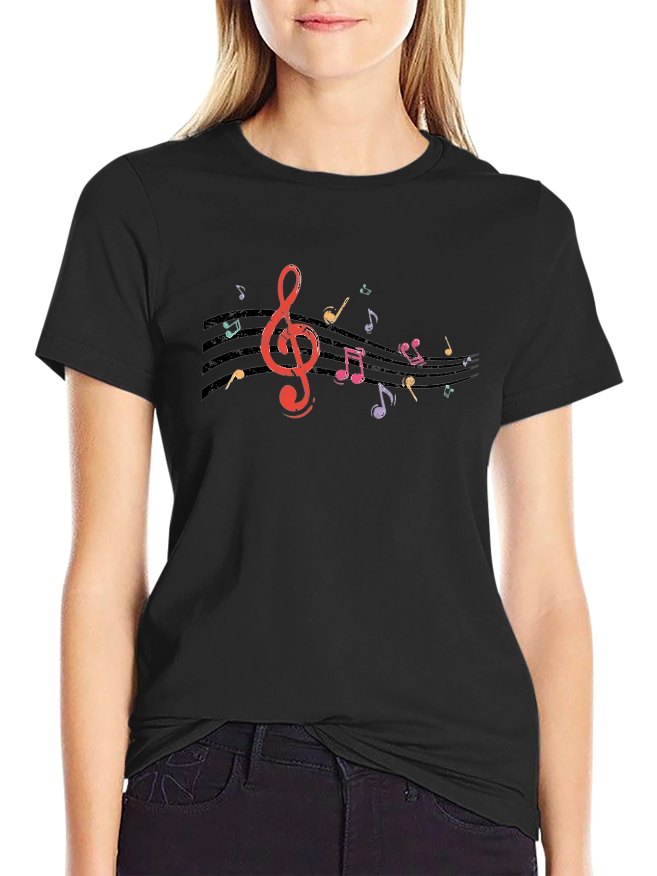 Musical Notes Graphic Black T-Shirt