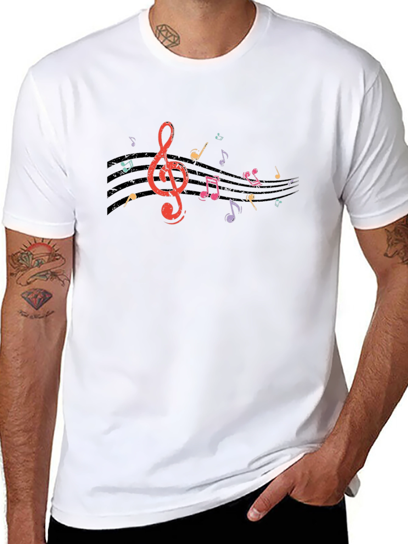 Musical Notes Graphic Black T-Shirt