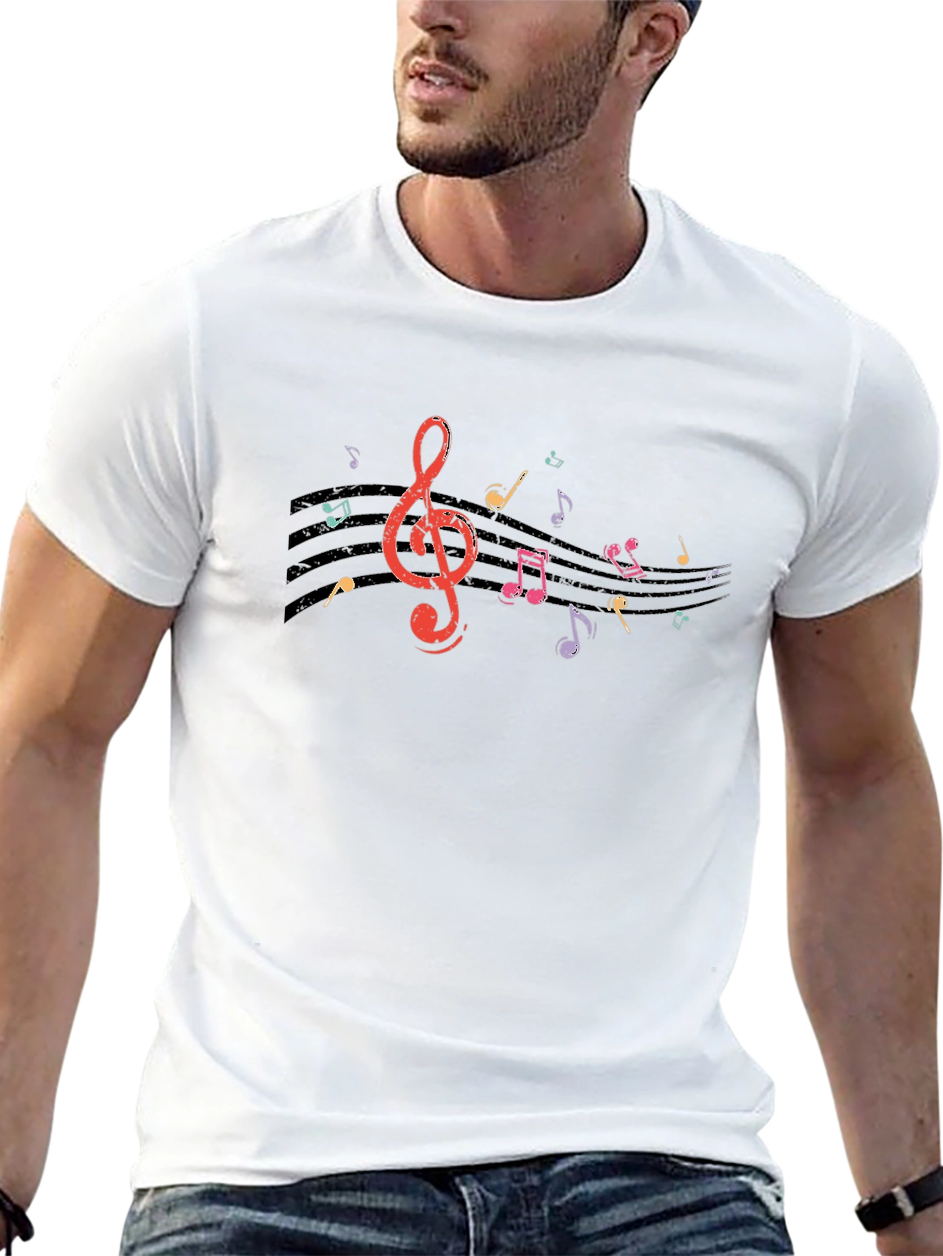 Musical Notes Graphic Black T-Shirt