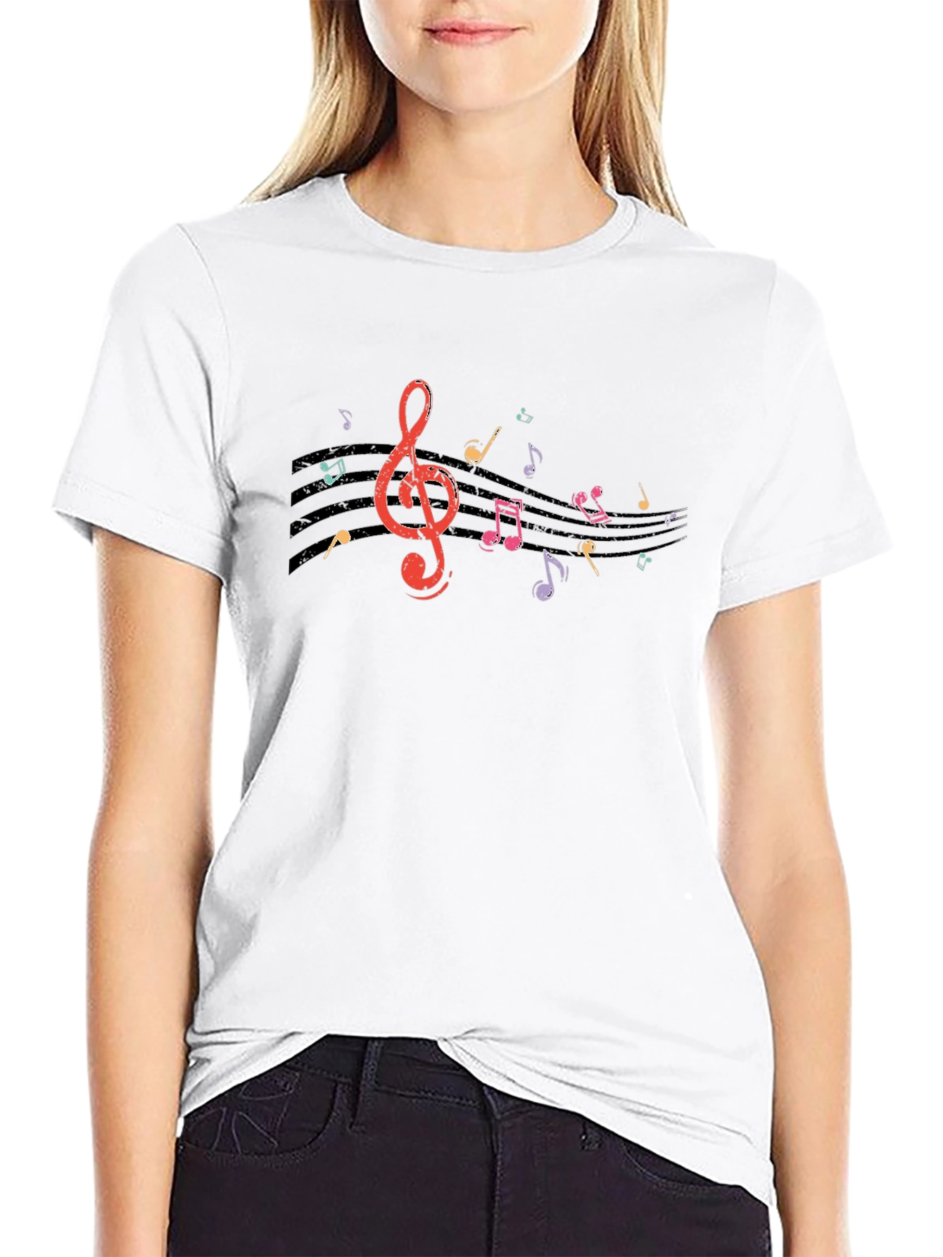 Musical Notes Graphic Black T-Shirt