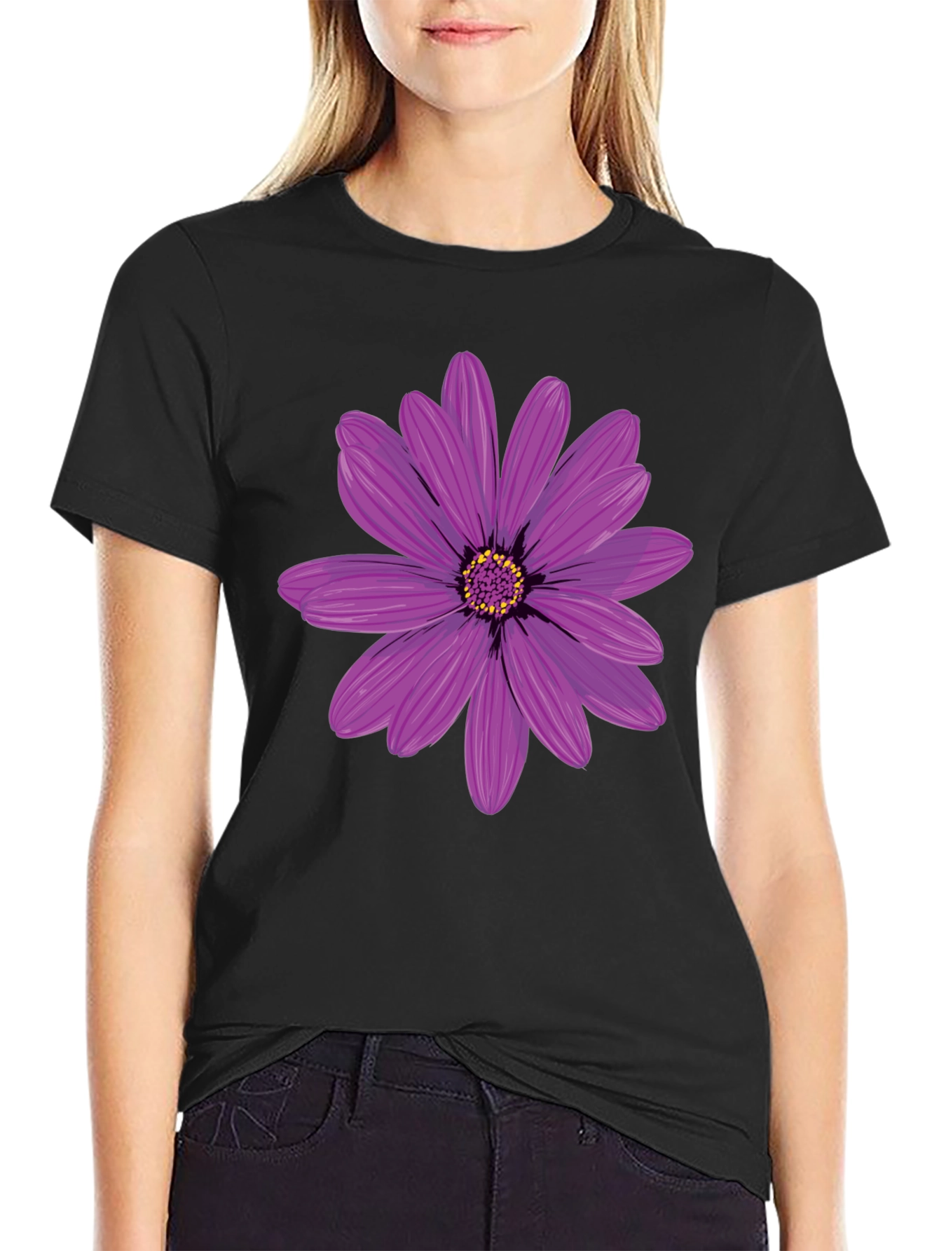 Floral Graphic T-Shirt - Black Cotton Blend