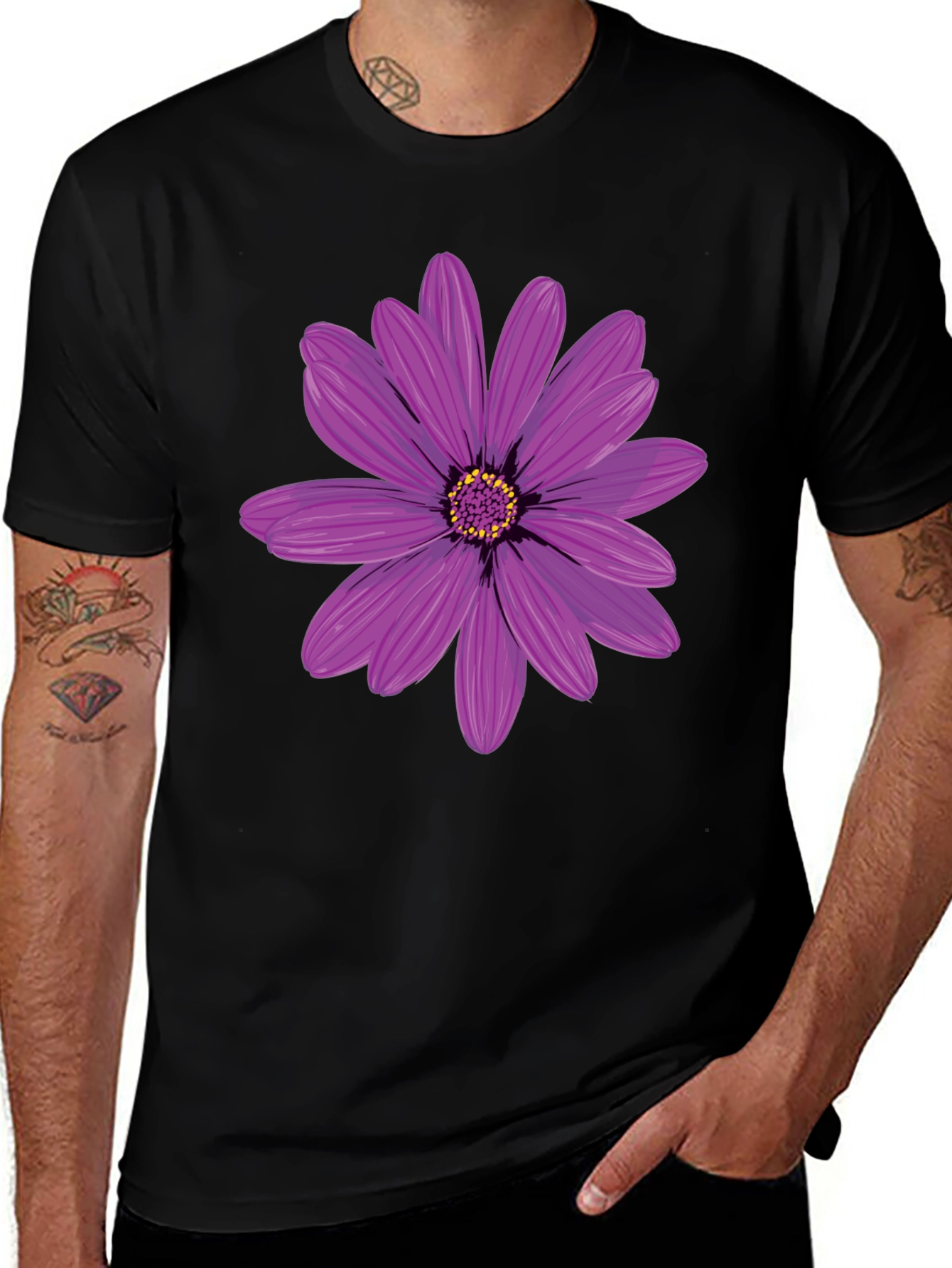 Floral Graphic T-Shirt - Black Cotton Blend