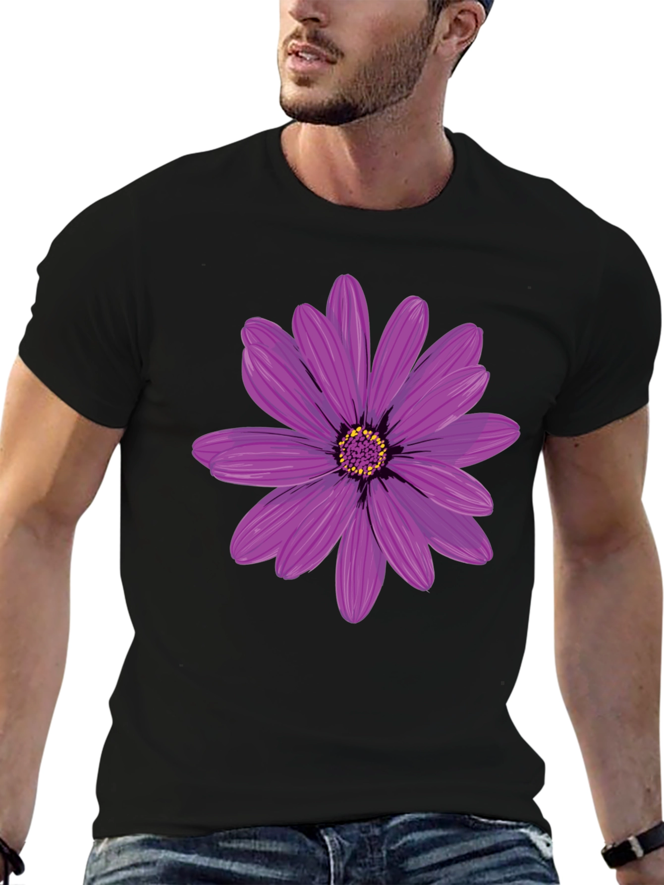 Floral Graphic T-Shirt - Black Cotton Blend