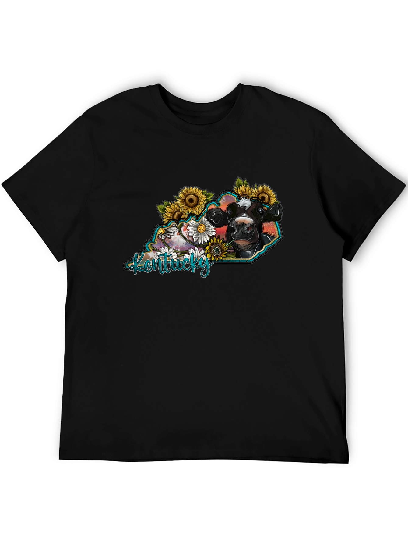 Kentucky Cow Sunflower Graphic T-Shirt