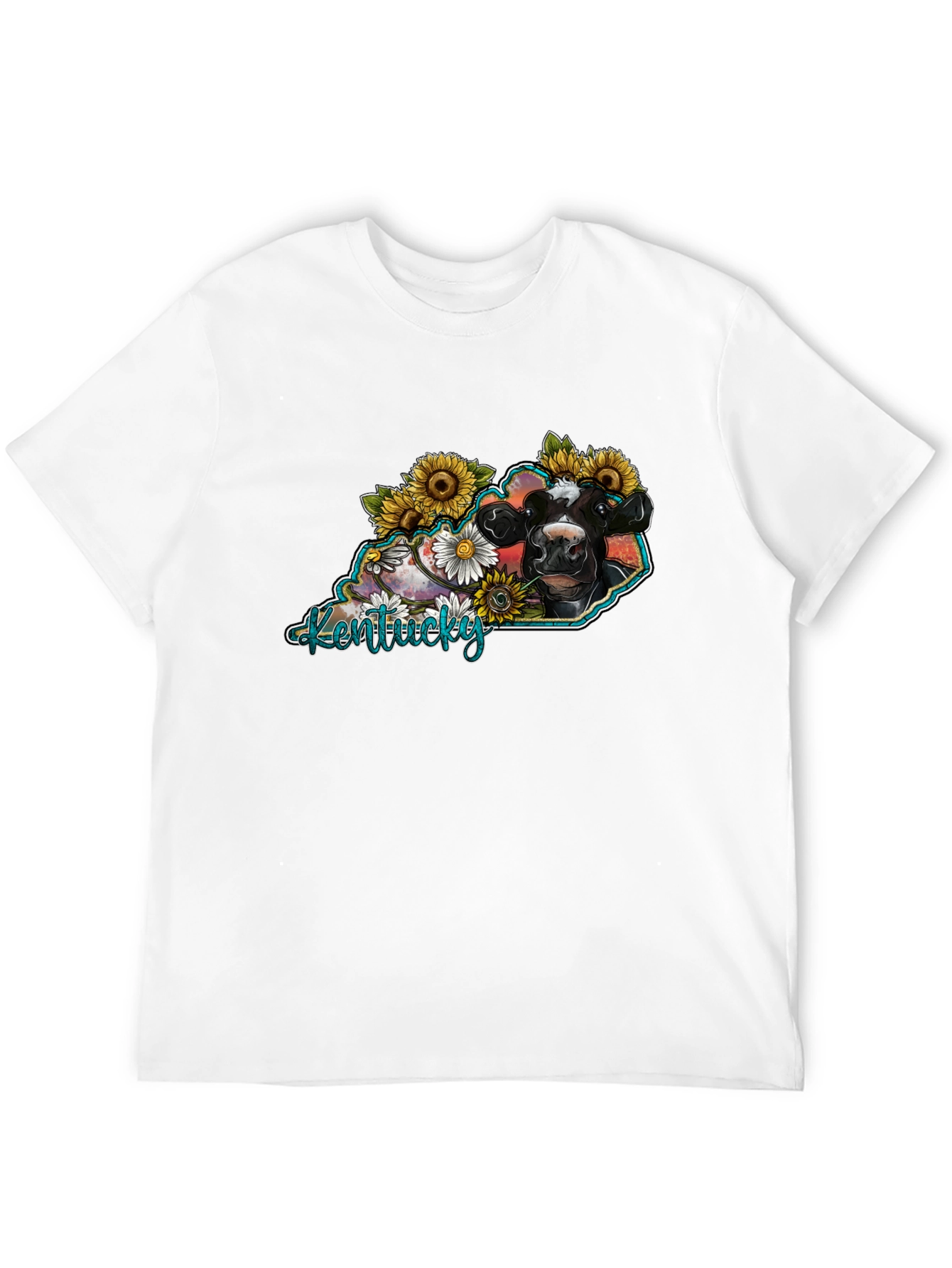 Kentucky Cow Sunflower Graphic T-Shirt