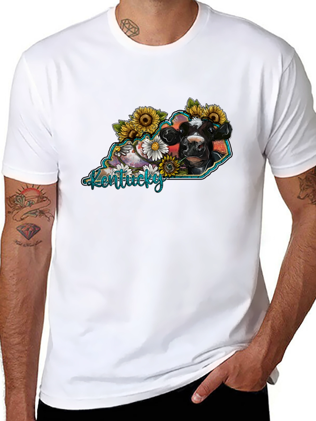 Kentucky Cow Sunflower Graphic T-Shirt