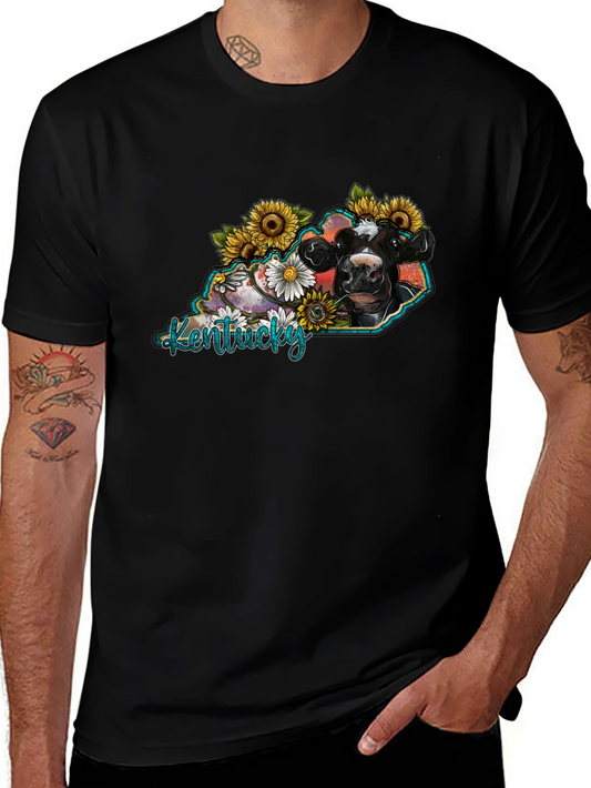 Kentucky Cow Sunflower Graphic T-Shirt