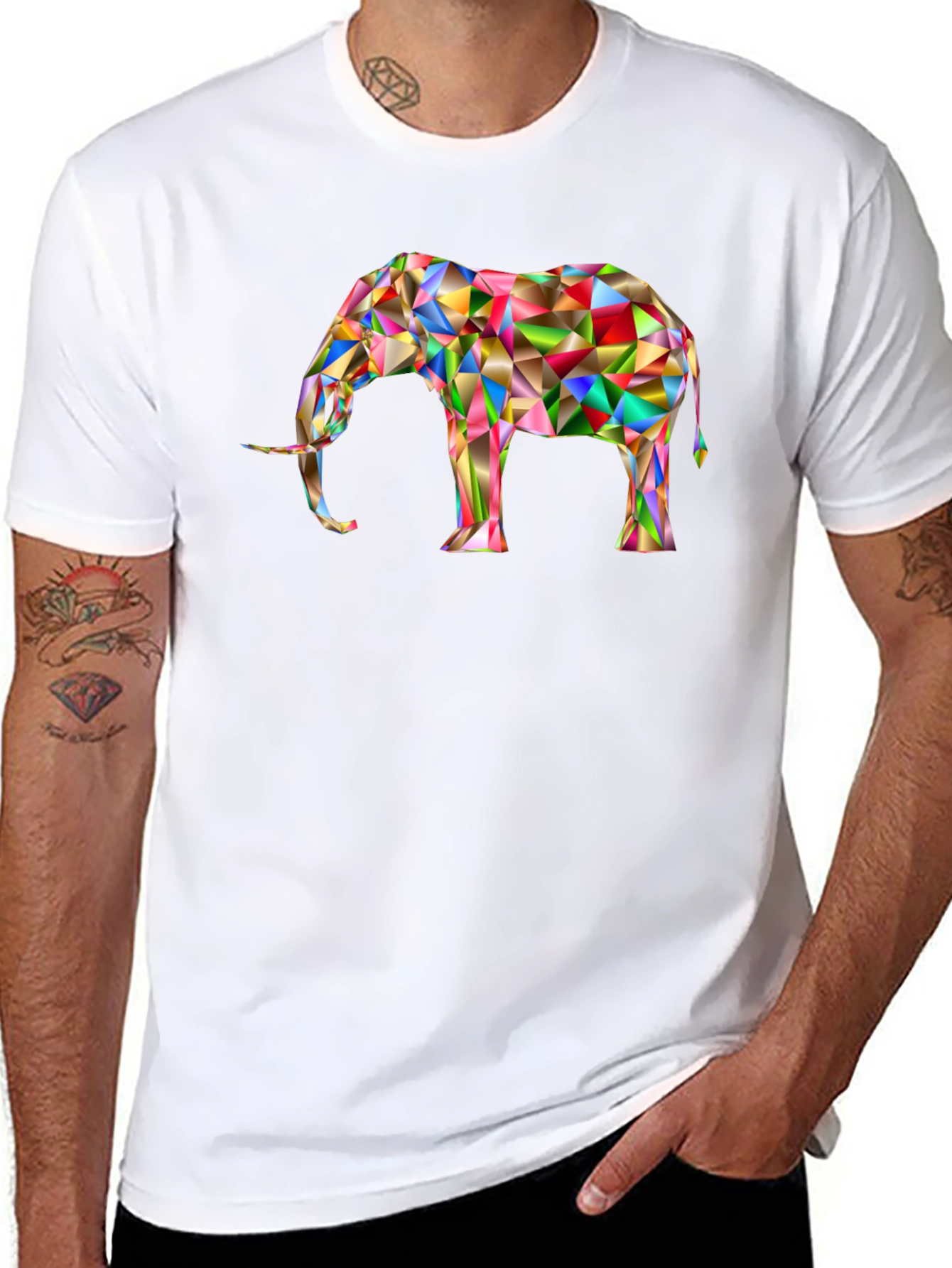 Geometric Elephant Graphic Tee - Modern Art Shirt