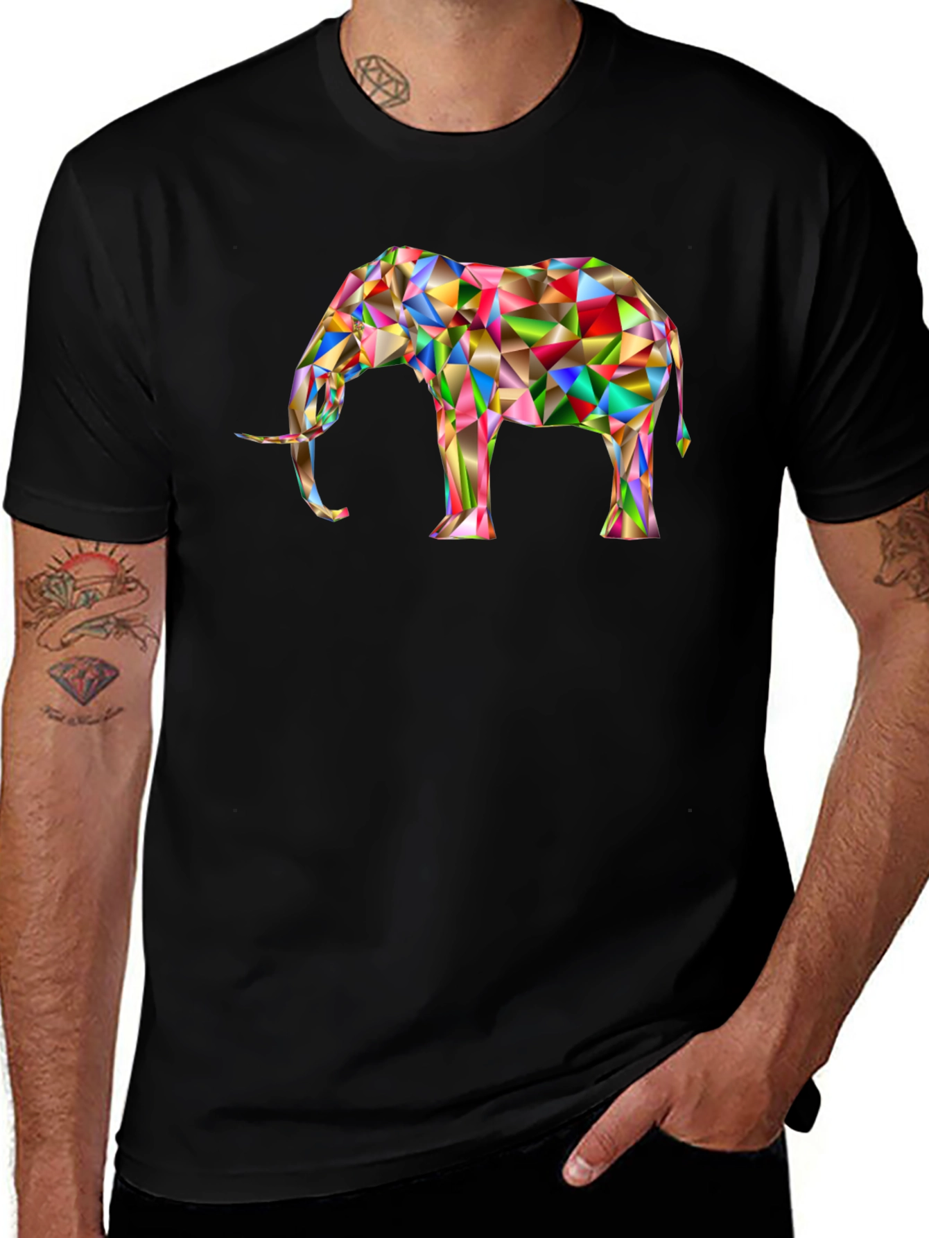 Geometric Elephant Graphic Tee - Modern Art Shirt