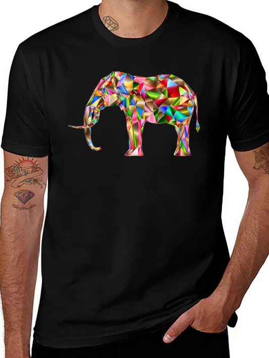 Geometric Elephant Graphic Tee - Modern Art Shirt