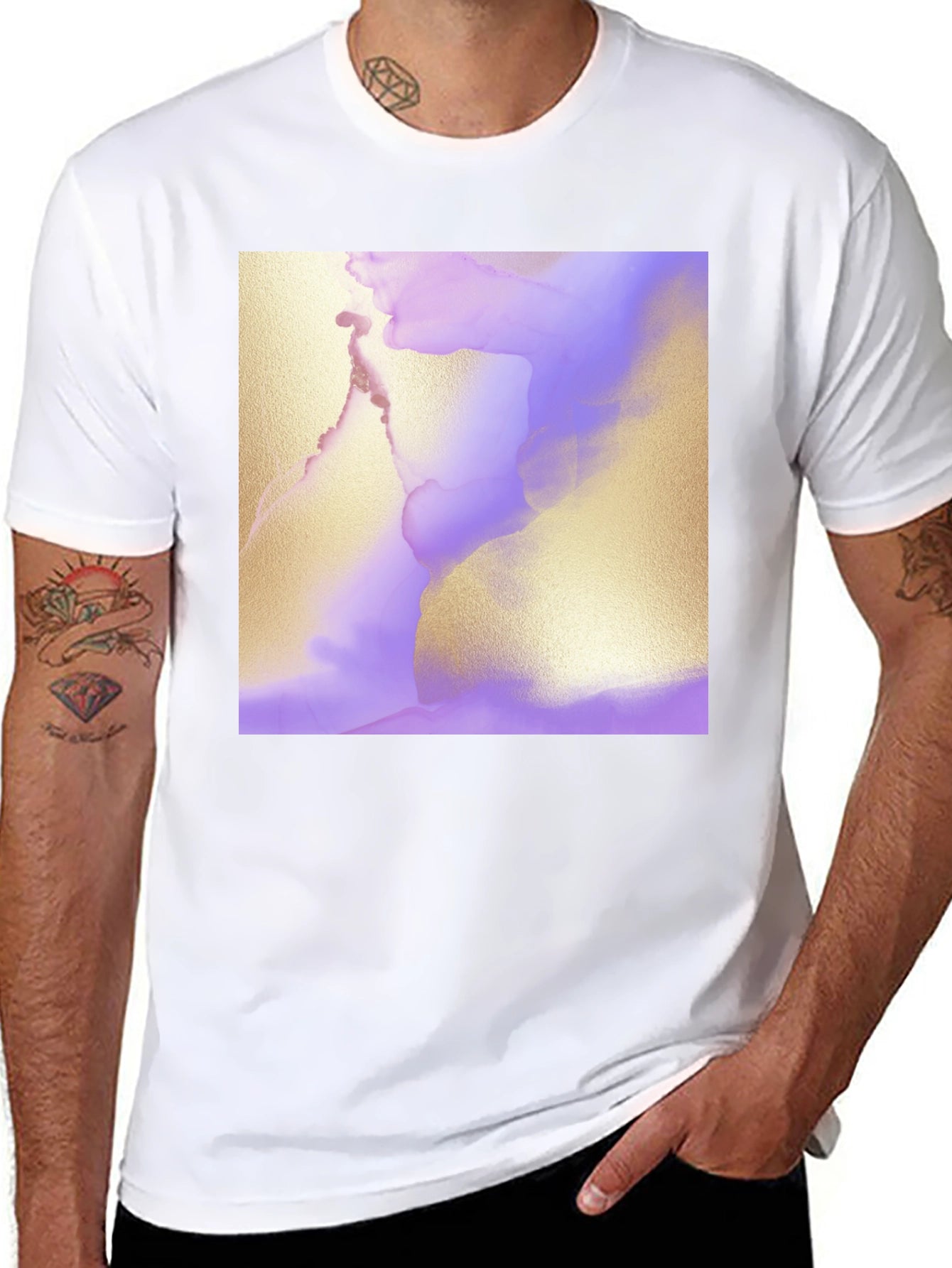 Abstract Art Tee - Gold and Lavender Swirl Design