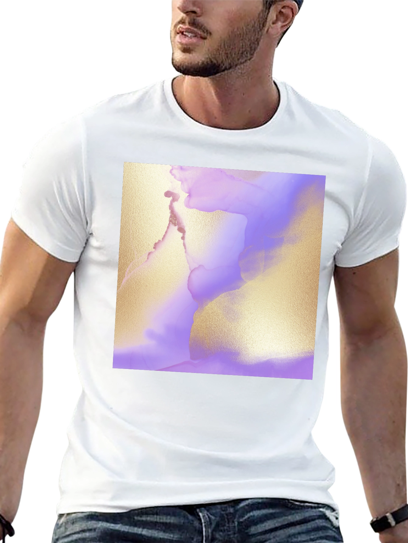 Abstract Art Tee - Gold and Lavender Swirl Design