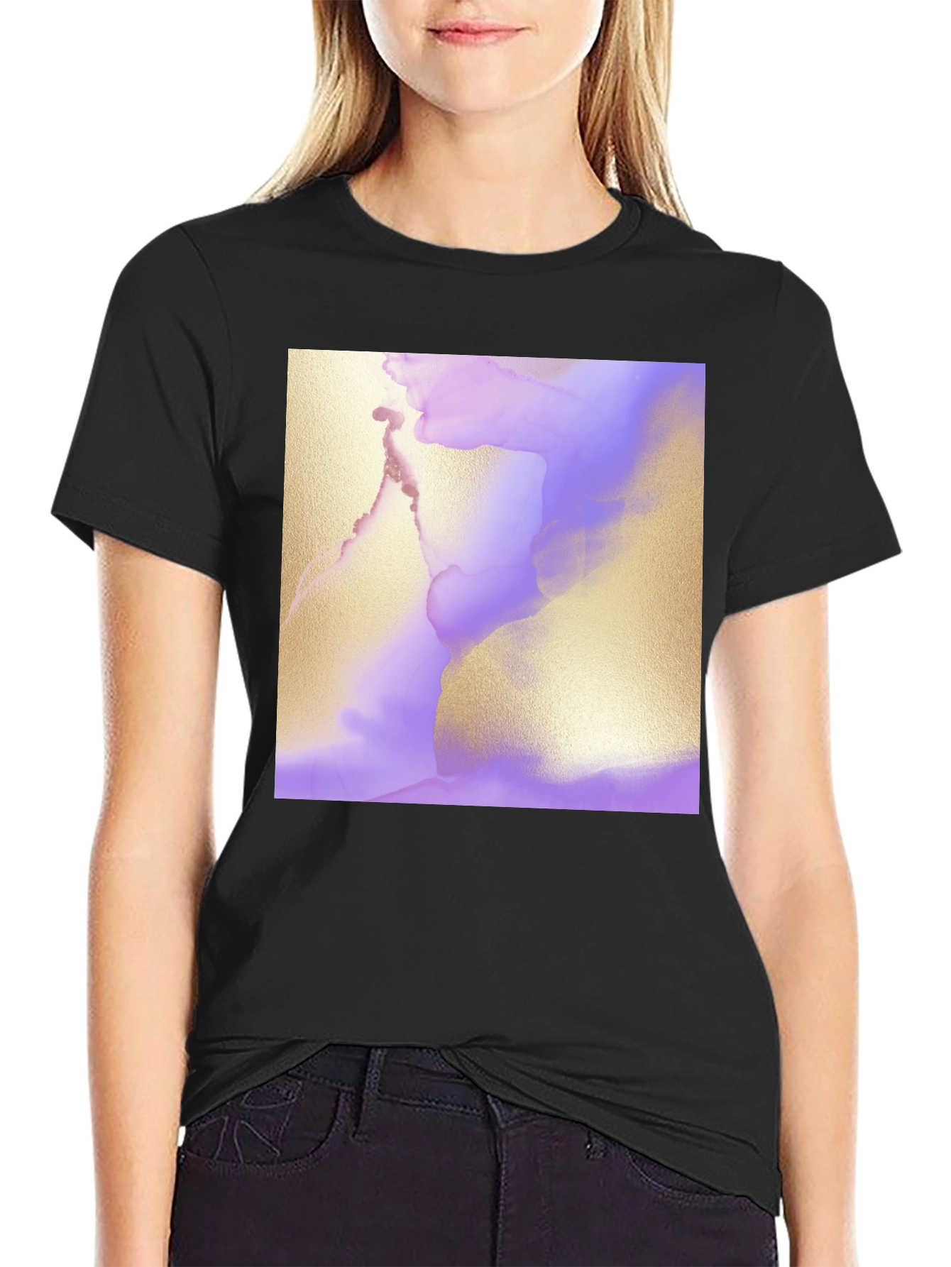 Abstract Art Tee - Gold and Lavender Swirl Design