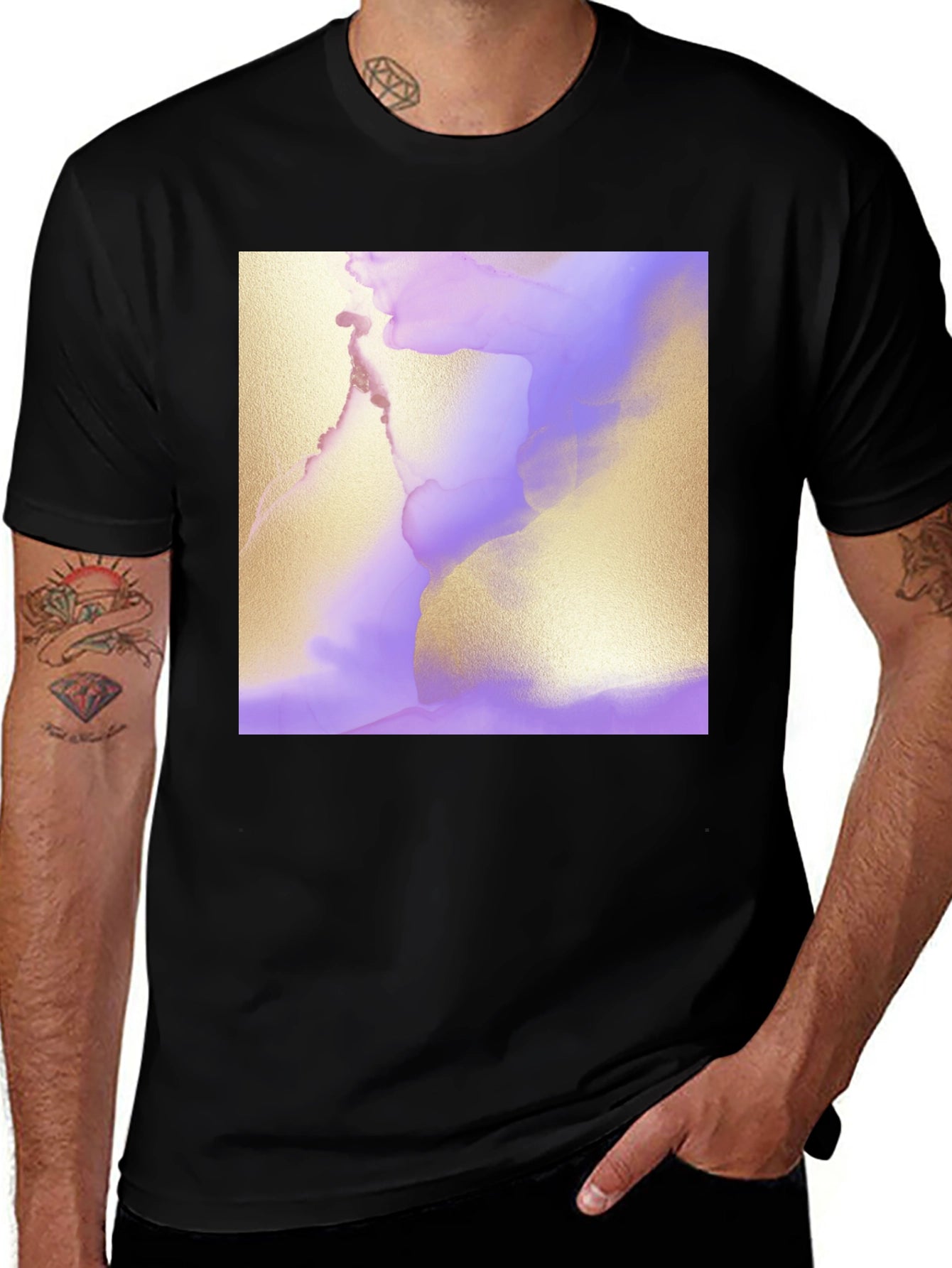 Abstract Art Tee - Gold and Lavender Swirl Design