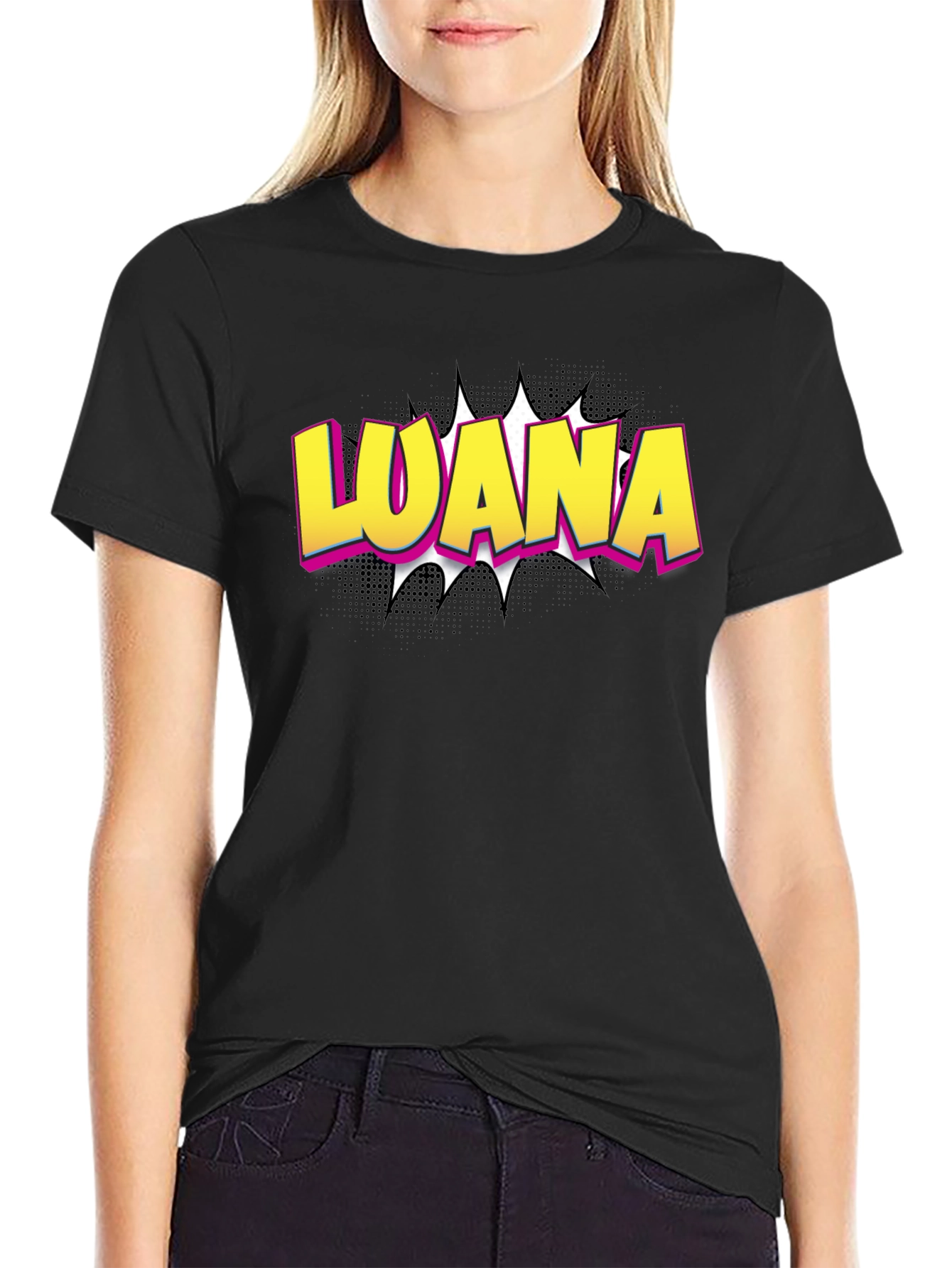 LOANA Graphic T-Shirt - Black Cotton Tee