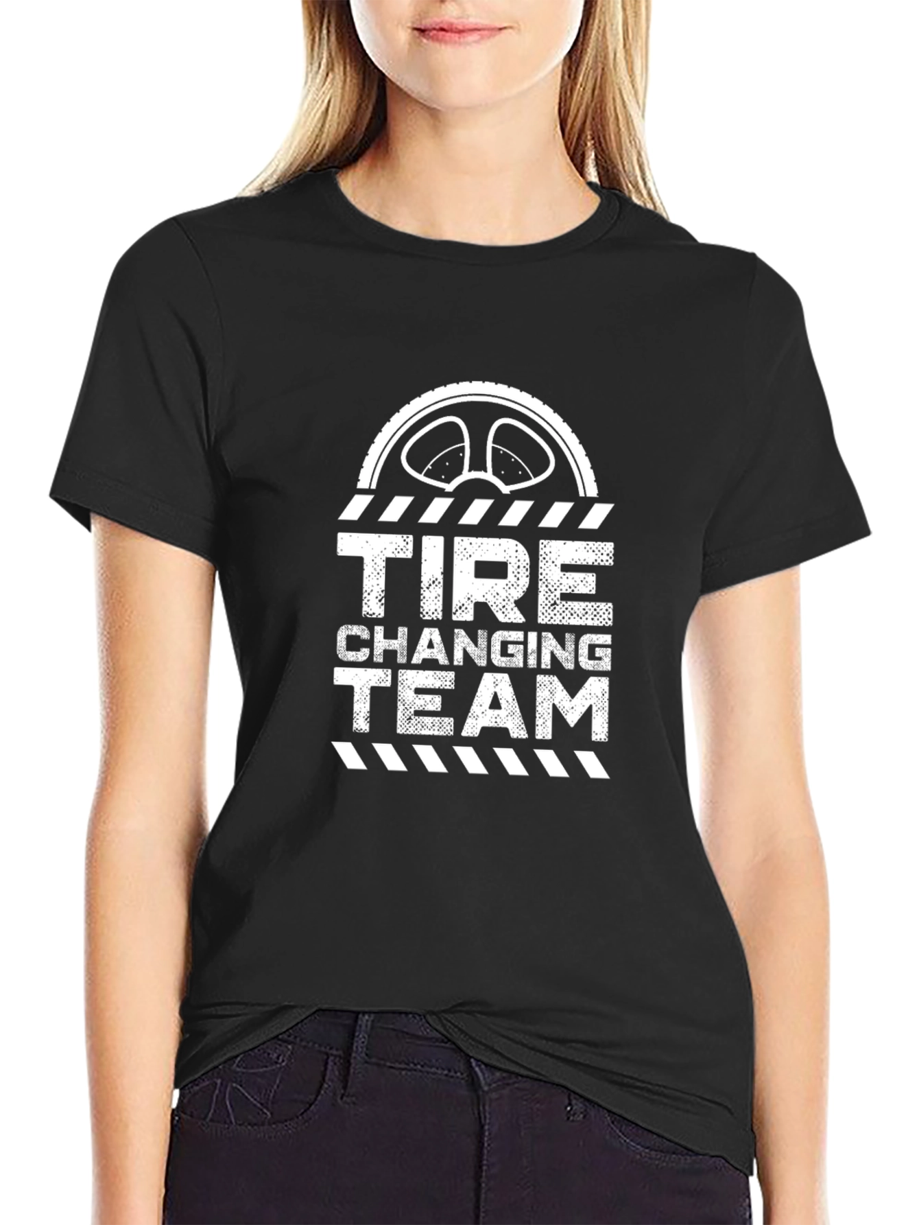Tire Changing Team Black Crew Neck Tee