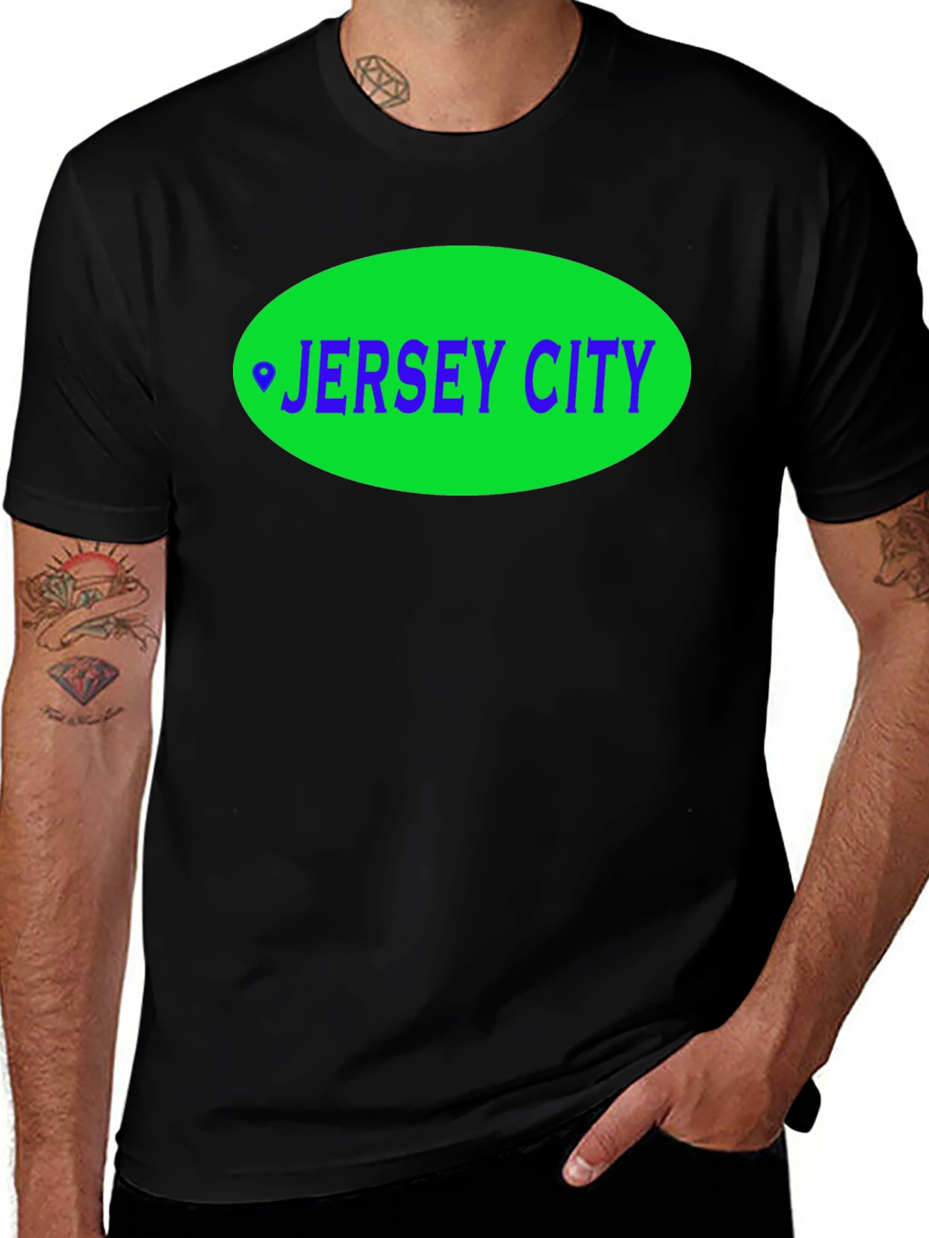 Jersey City T-Shirt - Green Oval Design