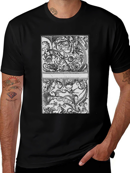 Ornate Print Graphic Tee - Black Cotton Casual Shirt