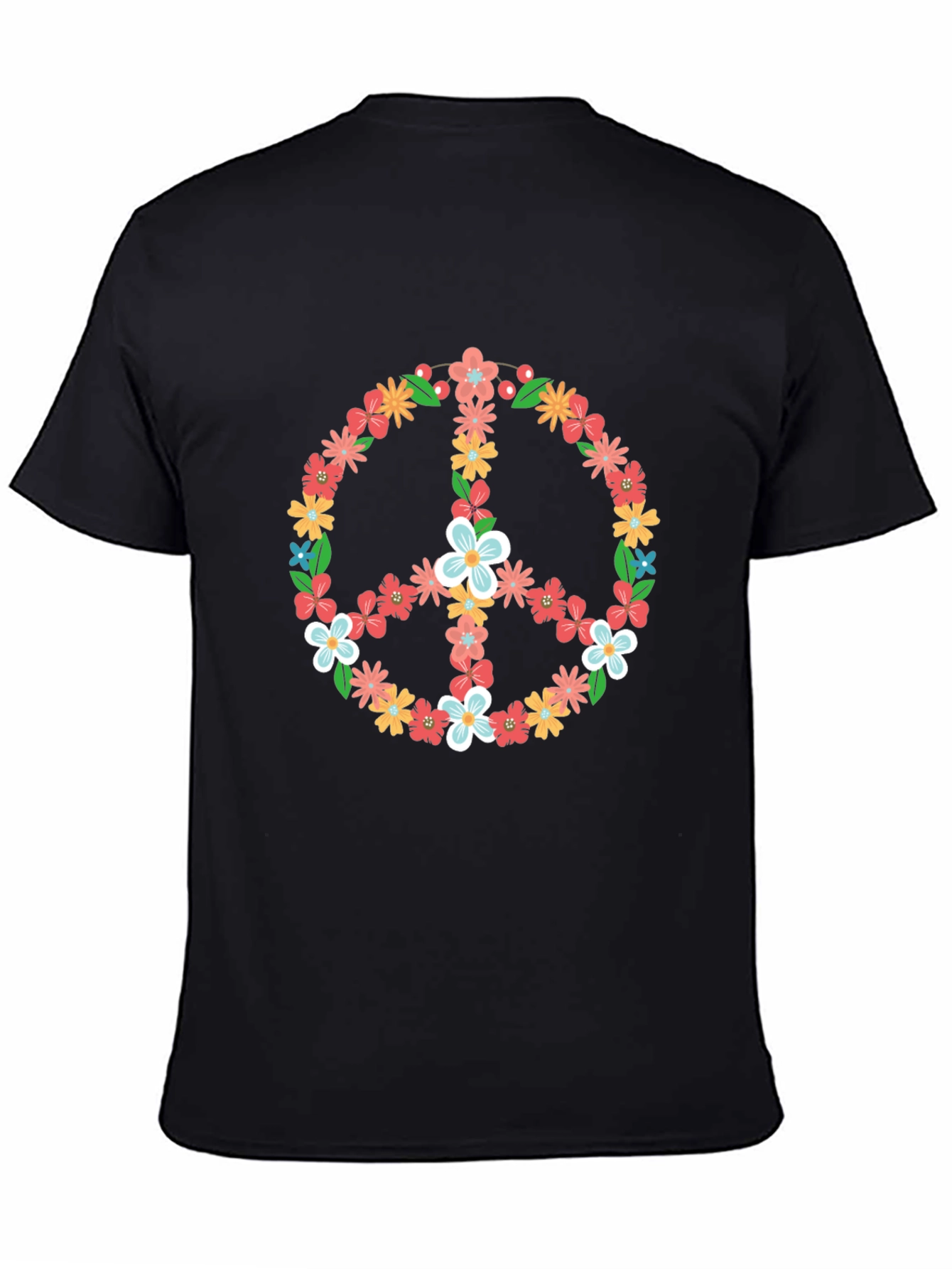 Floral Peace Sign Graphic Tee - Black T-Shirt