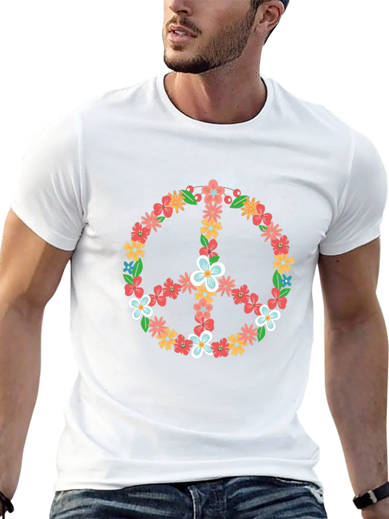 Floral Peace Sign Graphic Tee - Black T-Shirt
