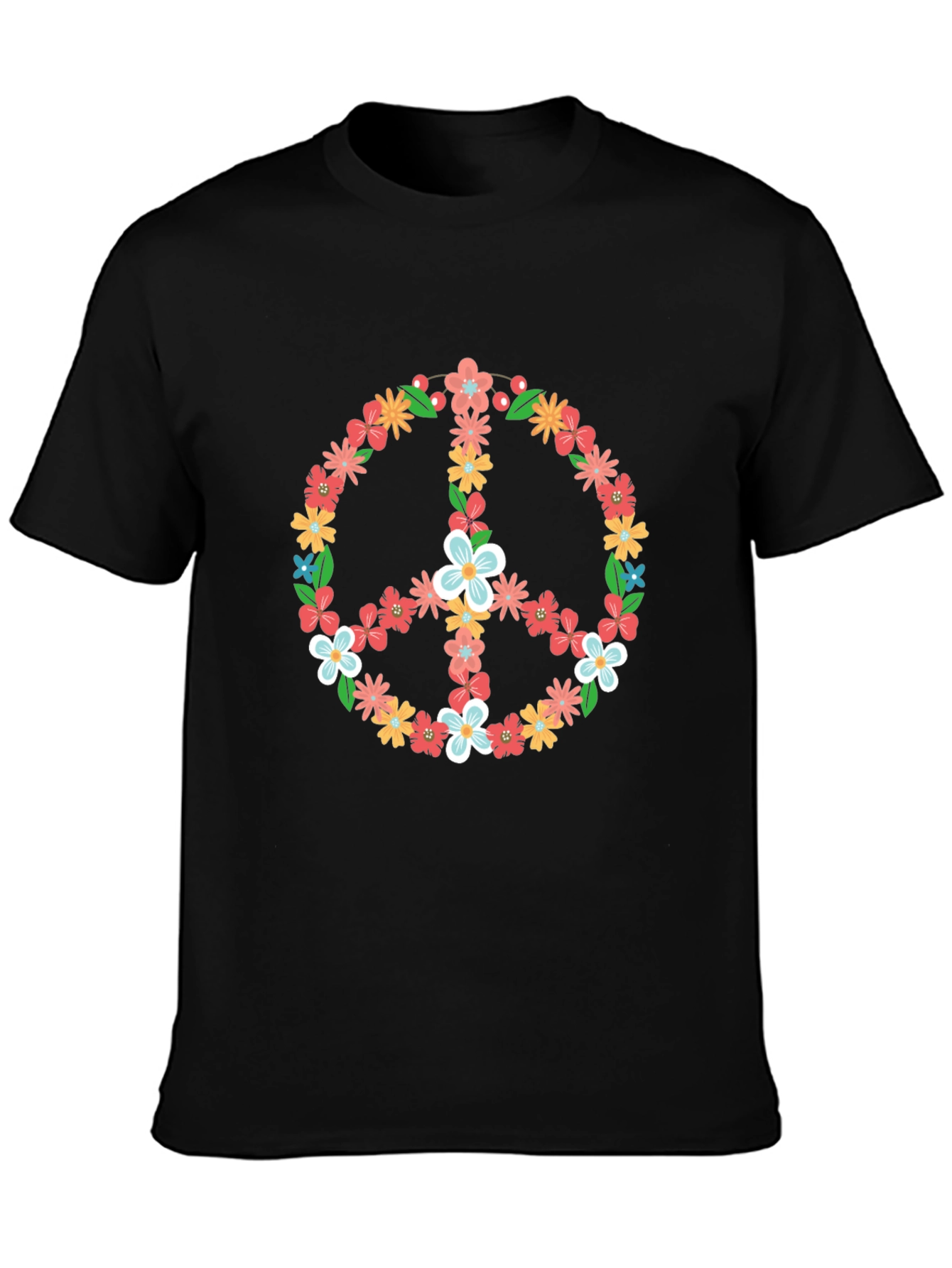 Floral Peace Sign Graphic Tee - Black T-Shirt