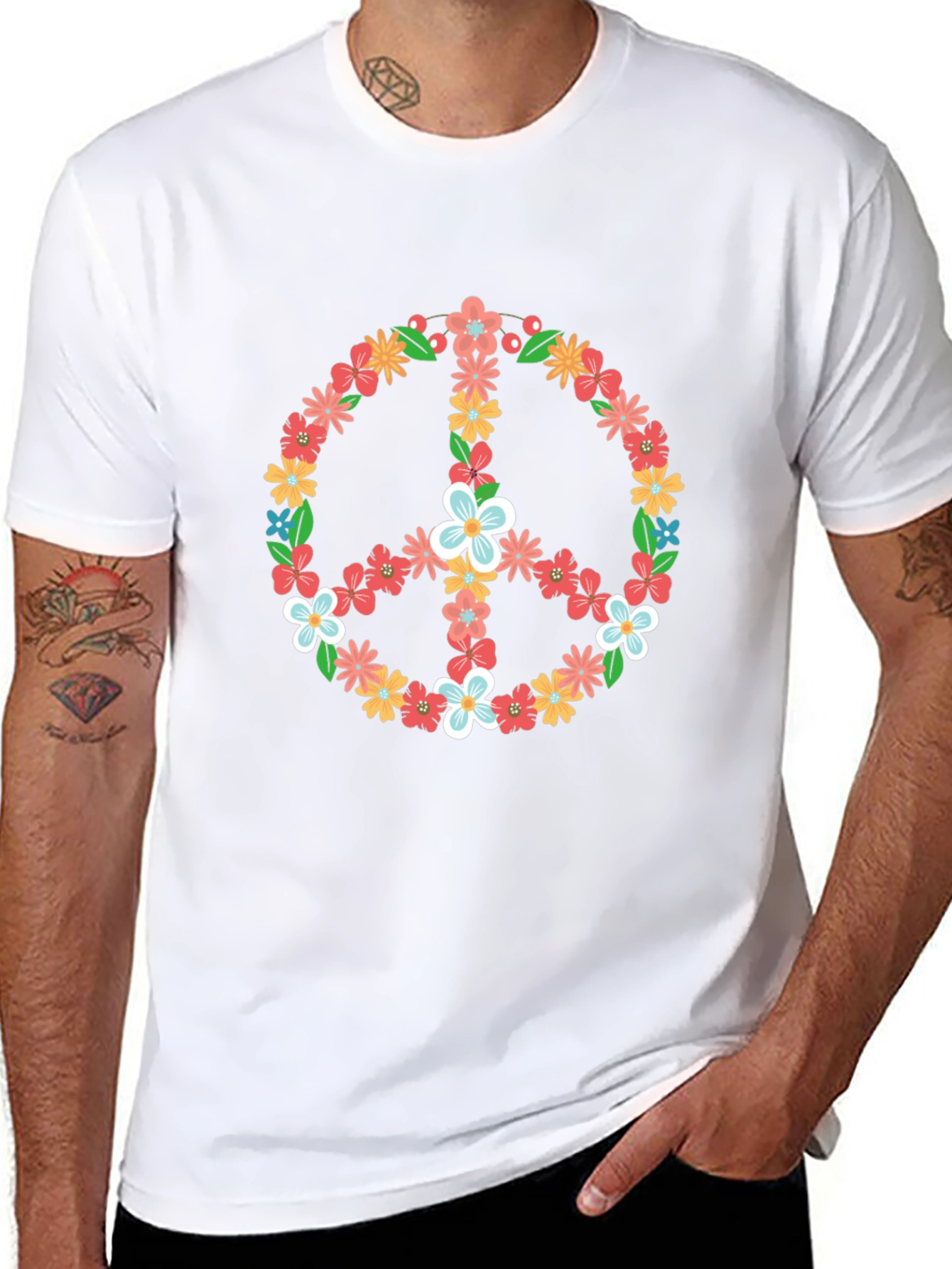 Floral Peace Sign Graphic Tee - Black T-Shirt