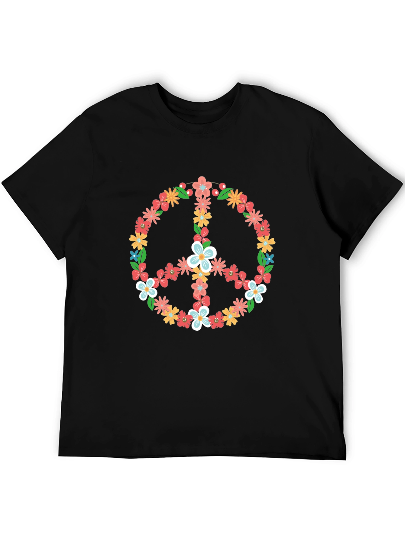 Floral Peace Sign Graphic Tee - Black T-Shirt