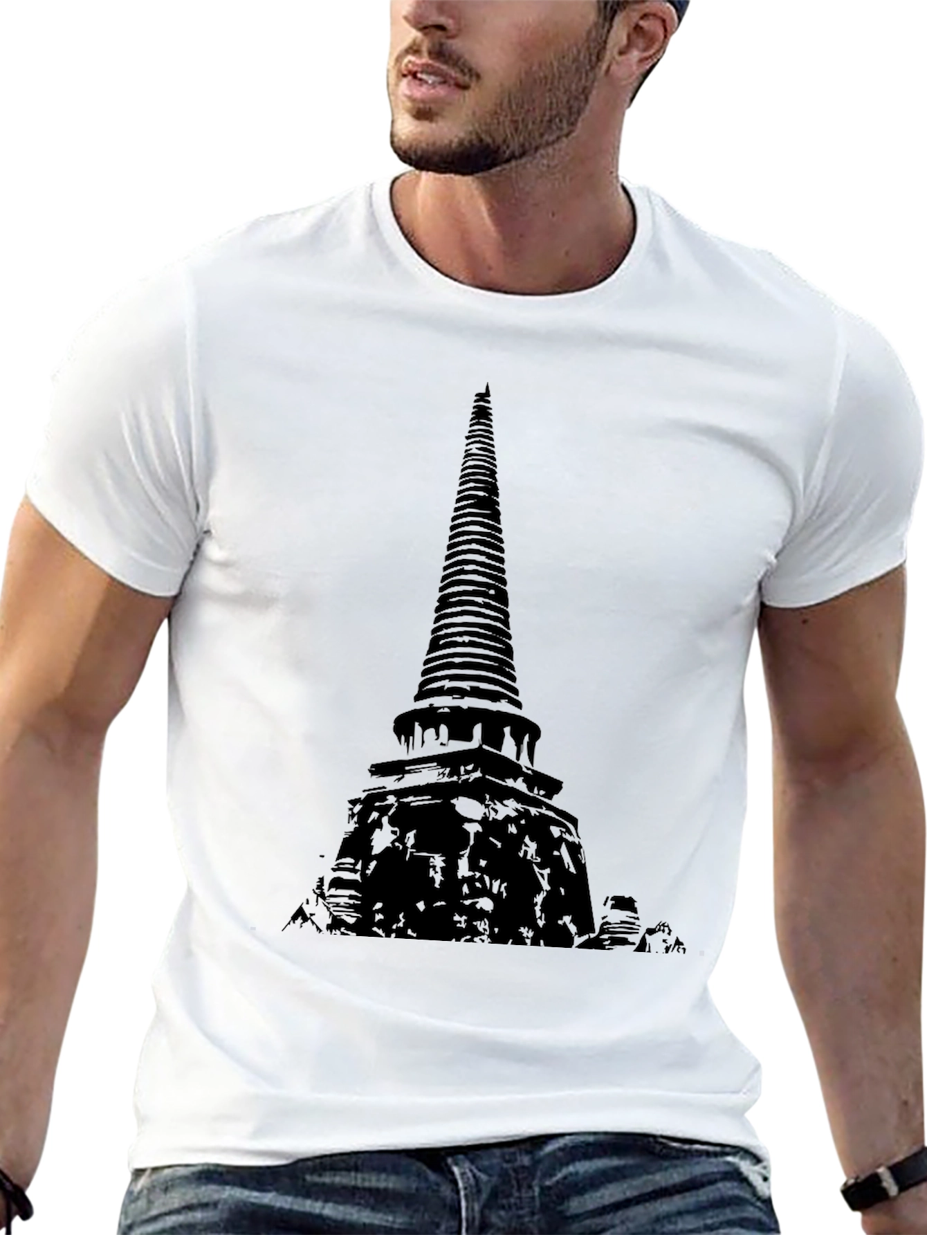 Mens Black Temple Graphic T-Shirt