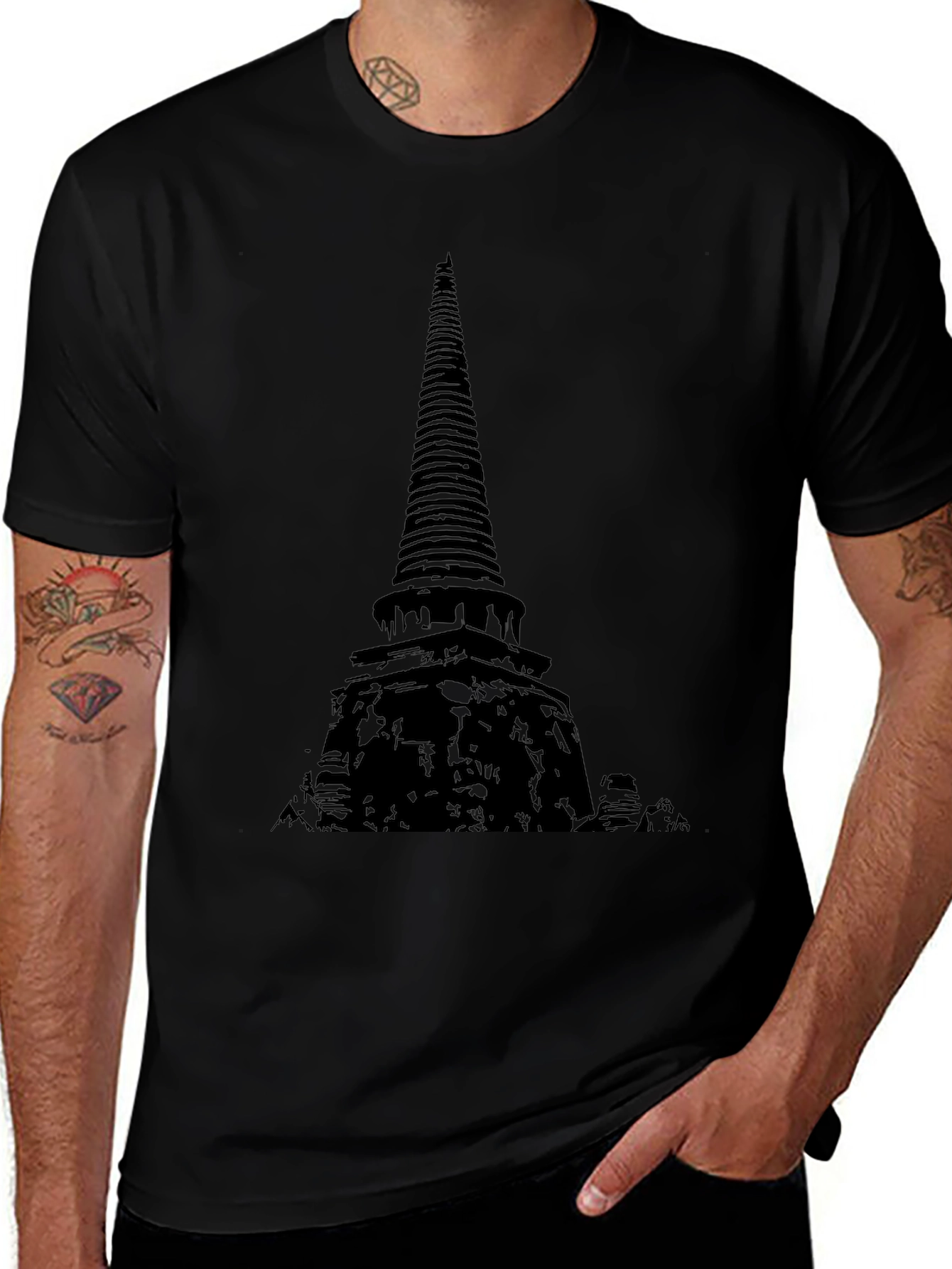 Mens Black Temple Graphic T-Shirt