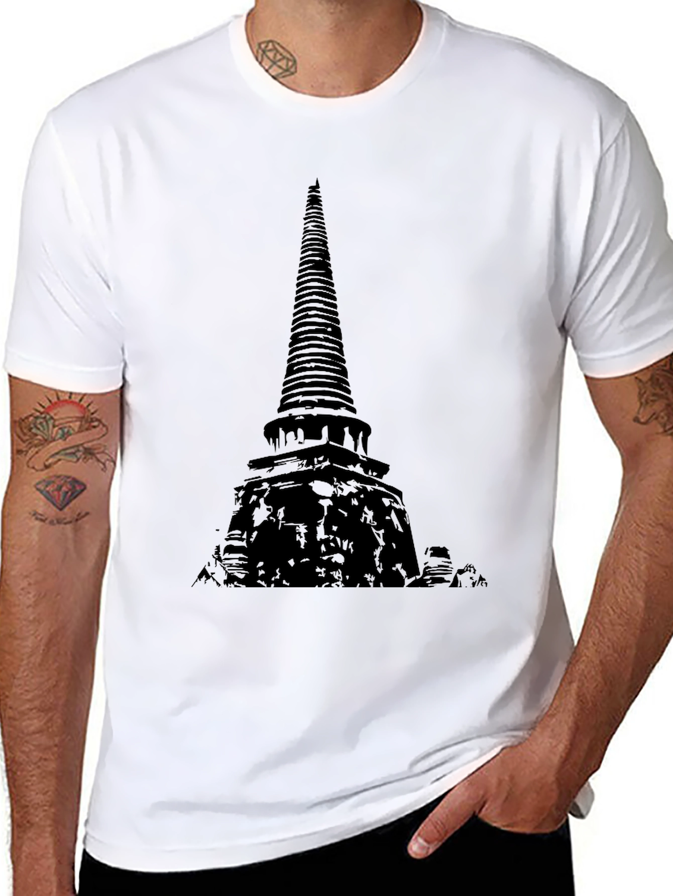 Mens Black Temple Graphic T-Shirt