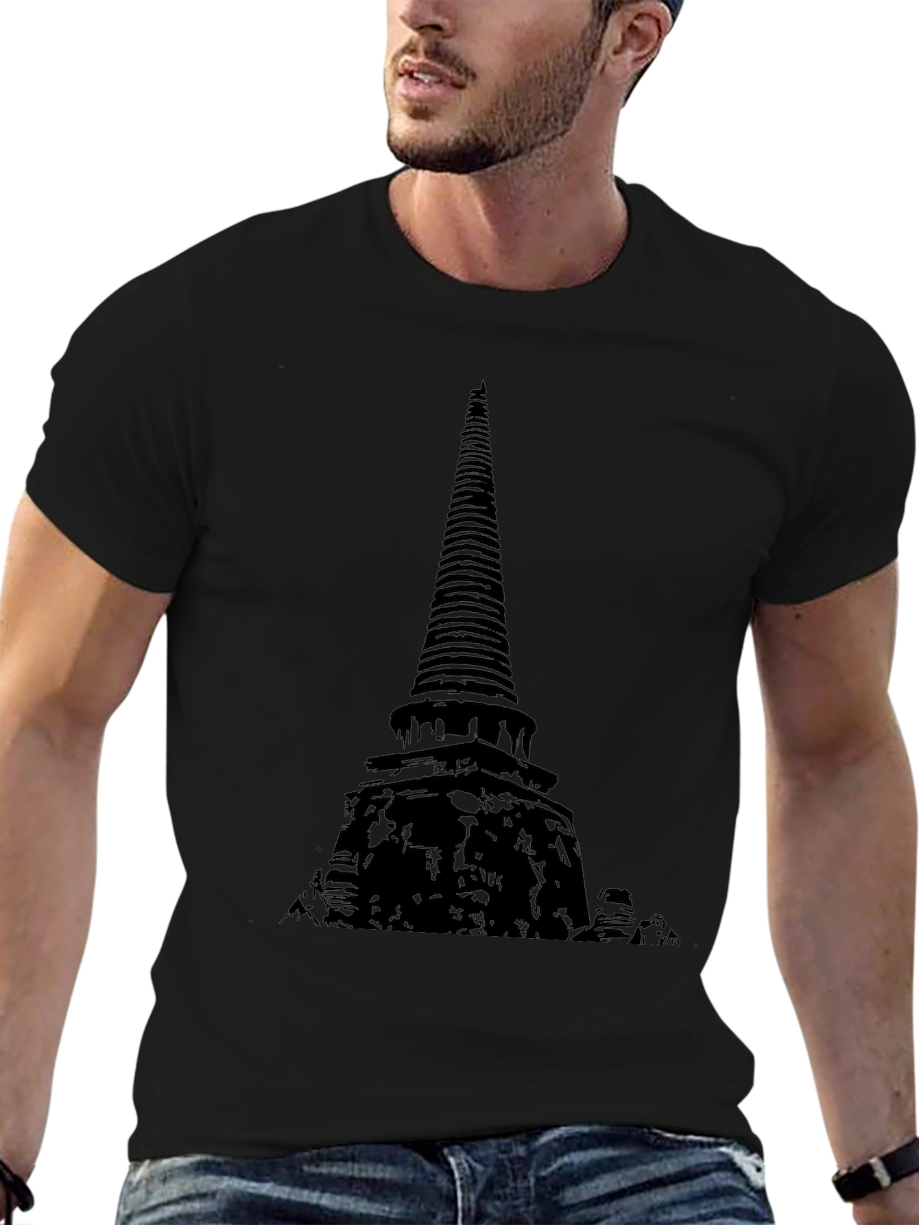 Mens Black Temple Graphic T-Shirt