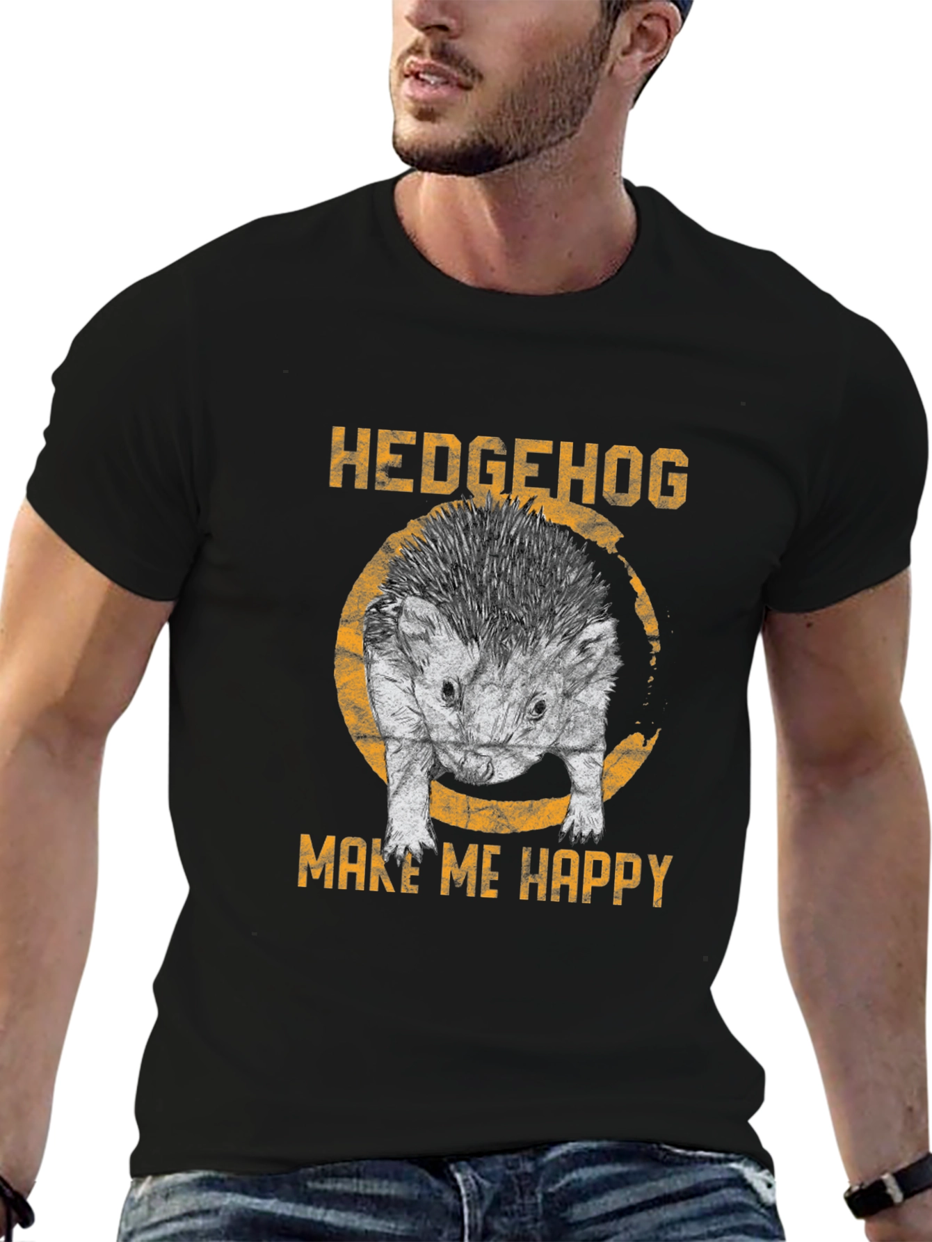 Hedgehog Make Me Happy Black T-Shirt