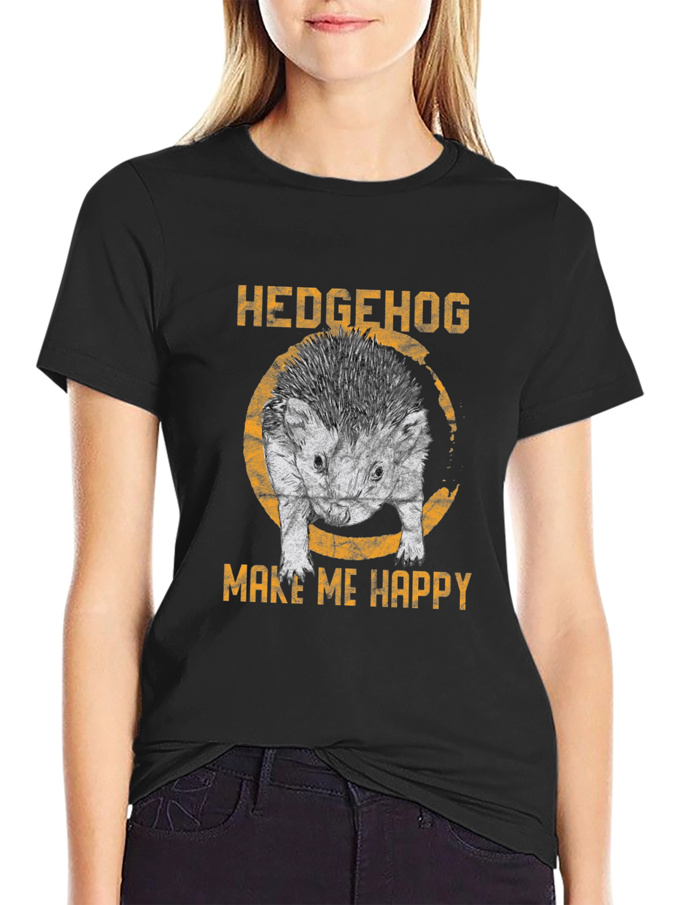 Hedgehog Make Me Happy Black T-Shirt