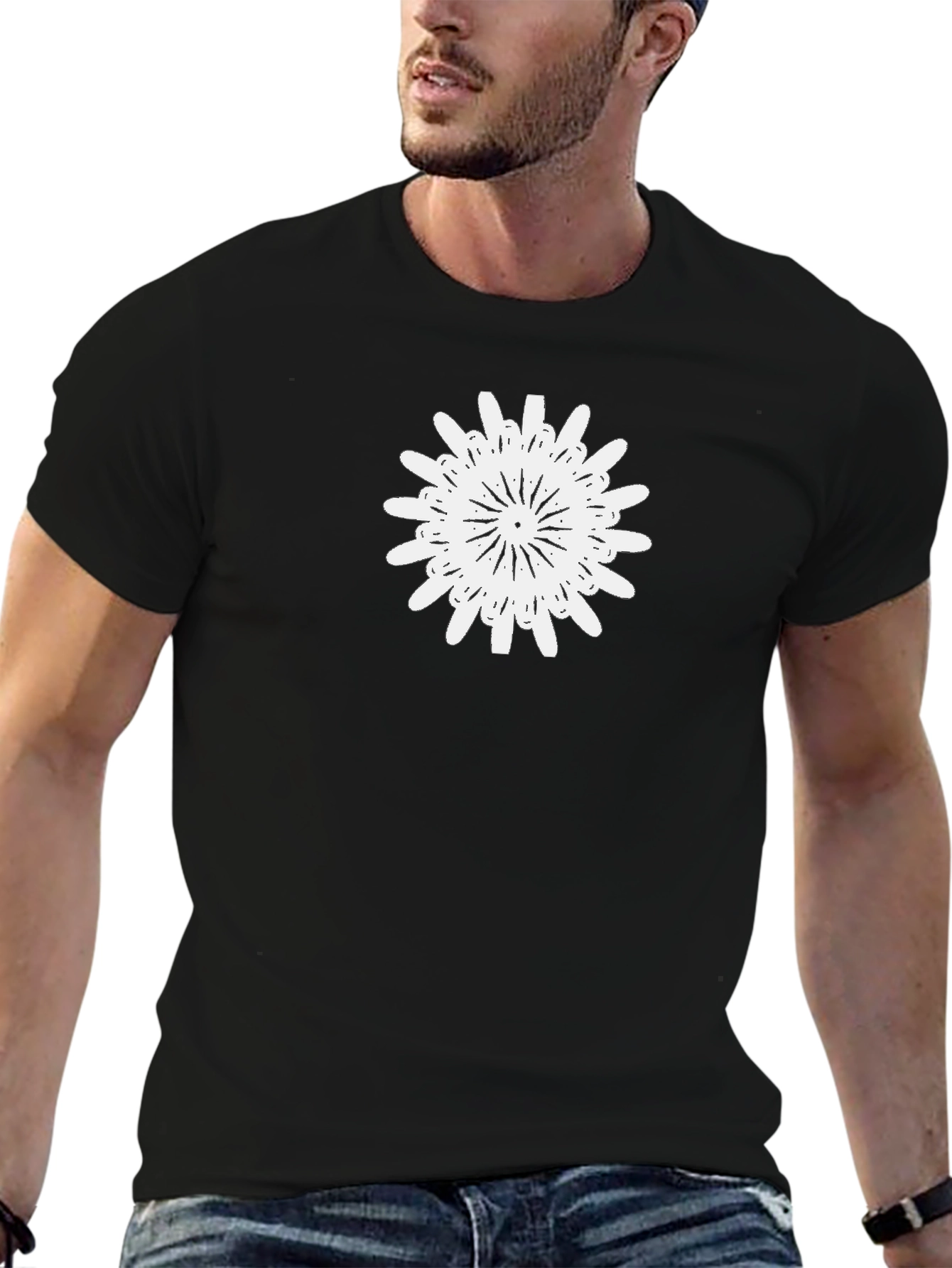 Geometric Floral Graphic Tee - Modern Black T-Shirt