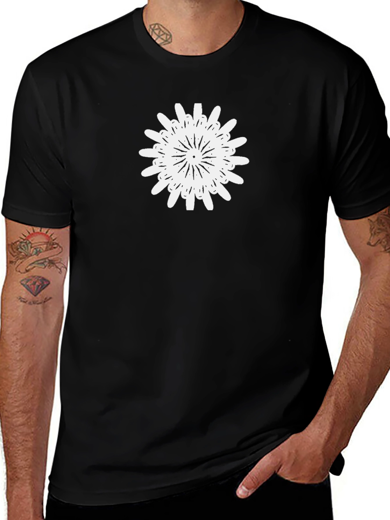 Geometric Floral Graphic Tee - Modern Black T-Shirt