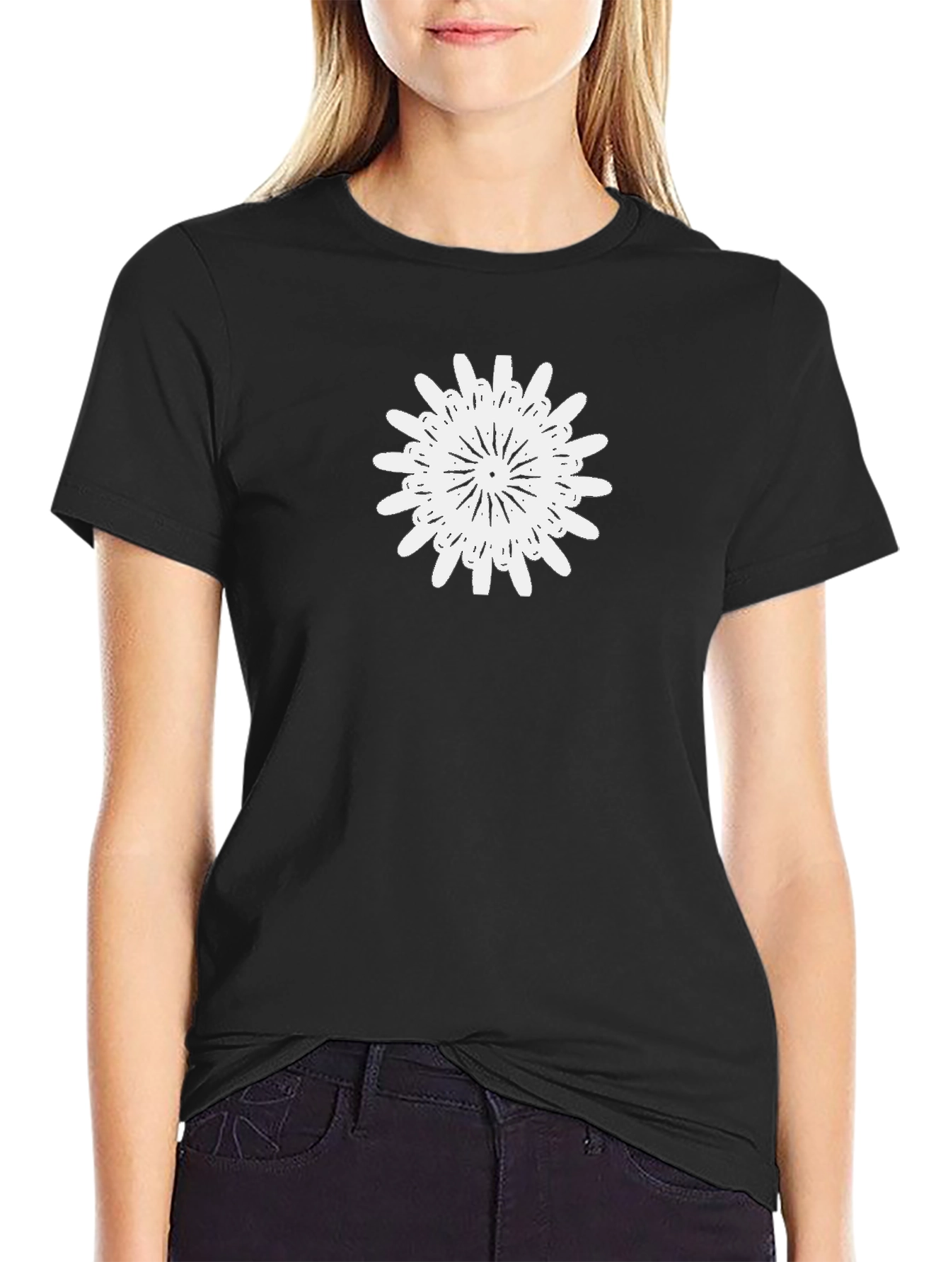 Geometric Floral Graphic Tee - Modern Black T-Shirt