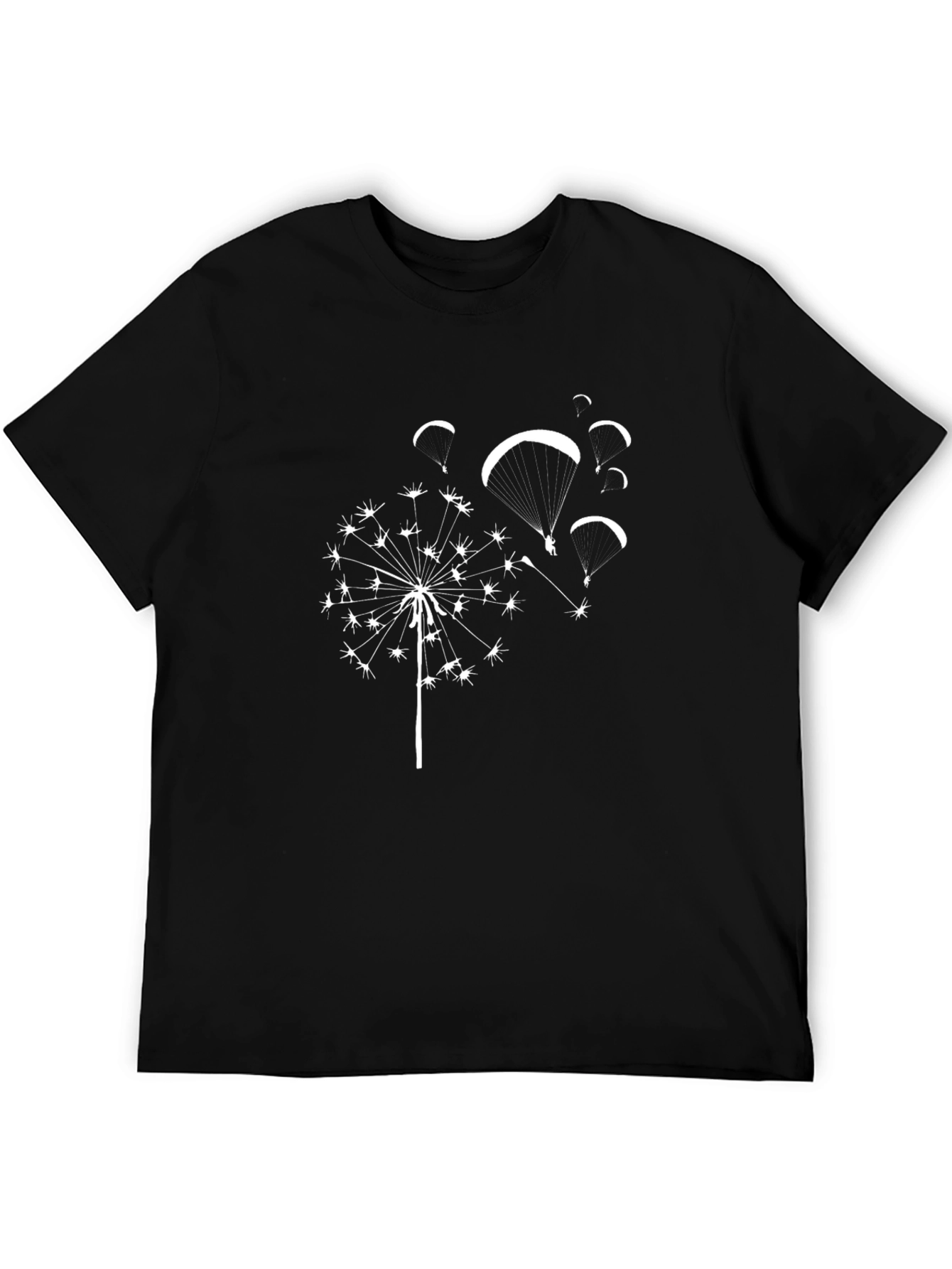 Dandelion Paraglide Black Tee - Nature Inspired Design