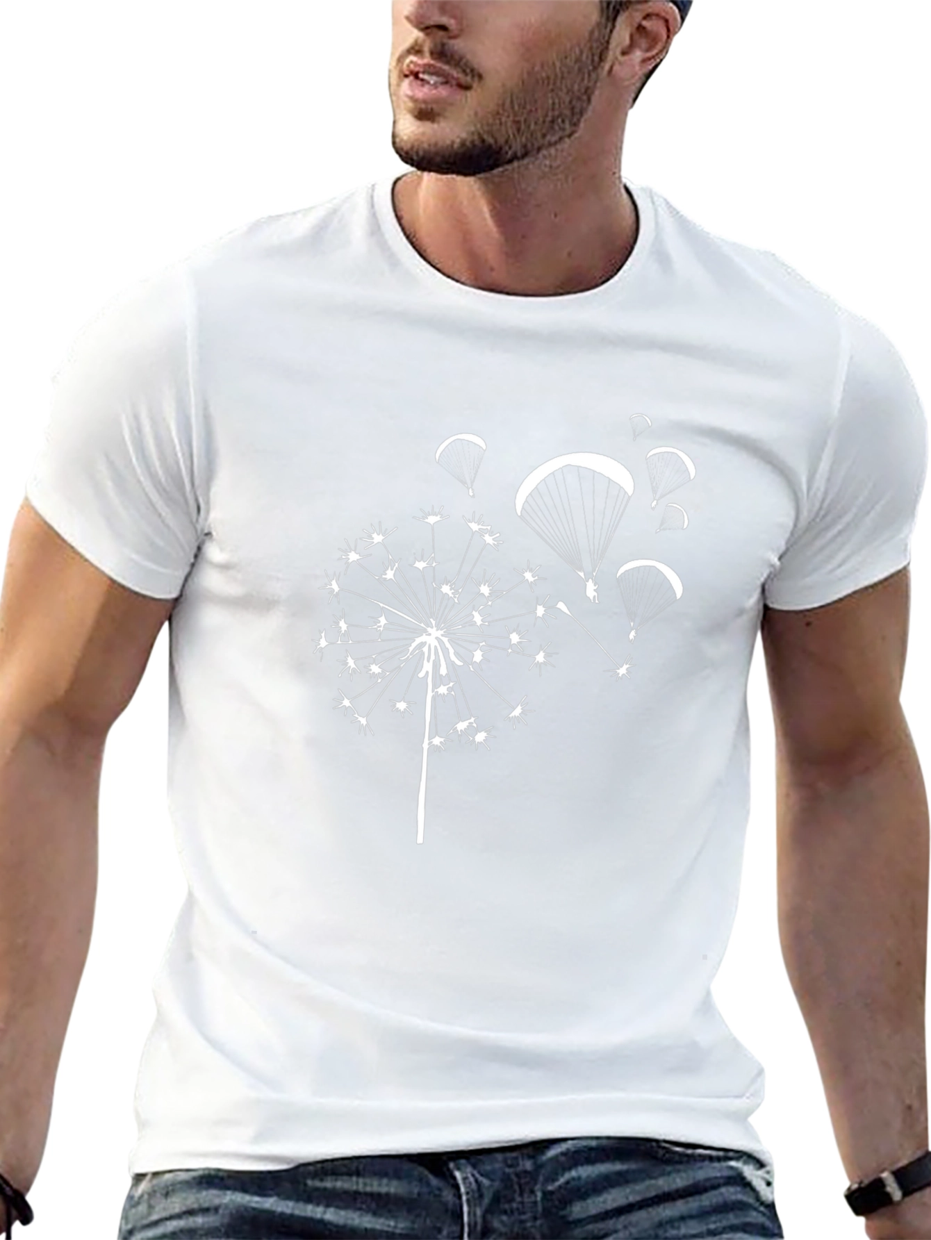 Dandelion Paraglide Black Tee - Nature Inspired Design