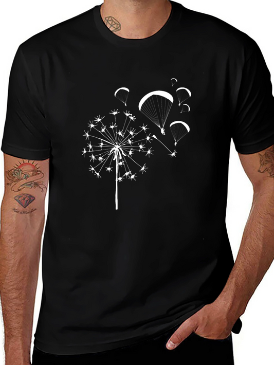 Dandelion Paraglide Black Tee - Nature Inspired Design