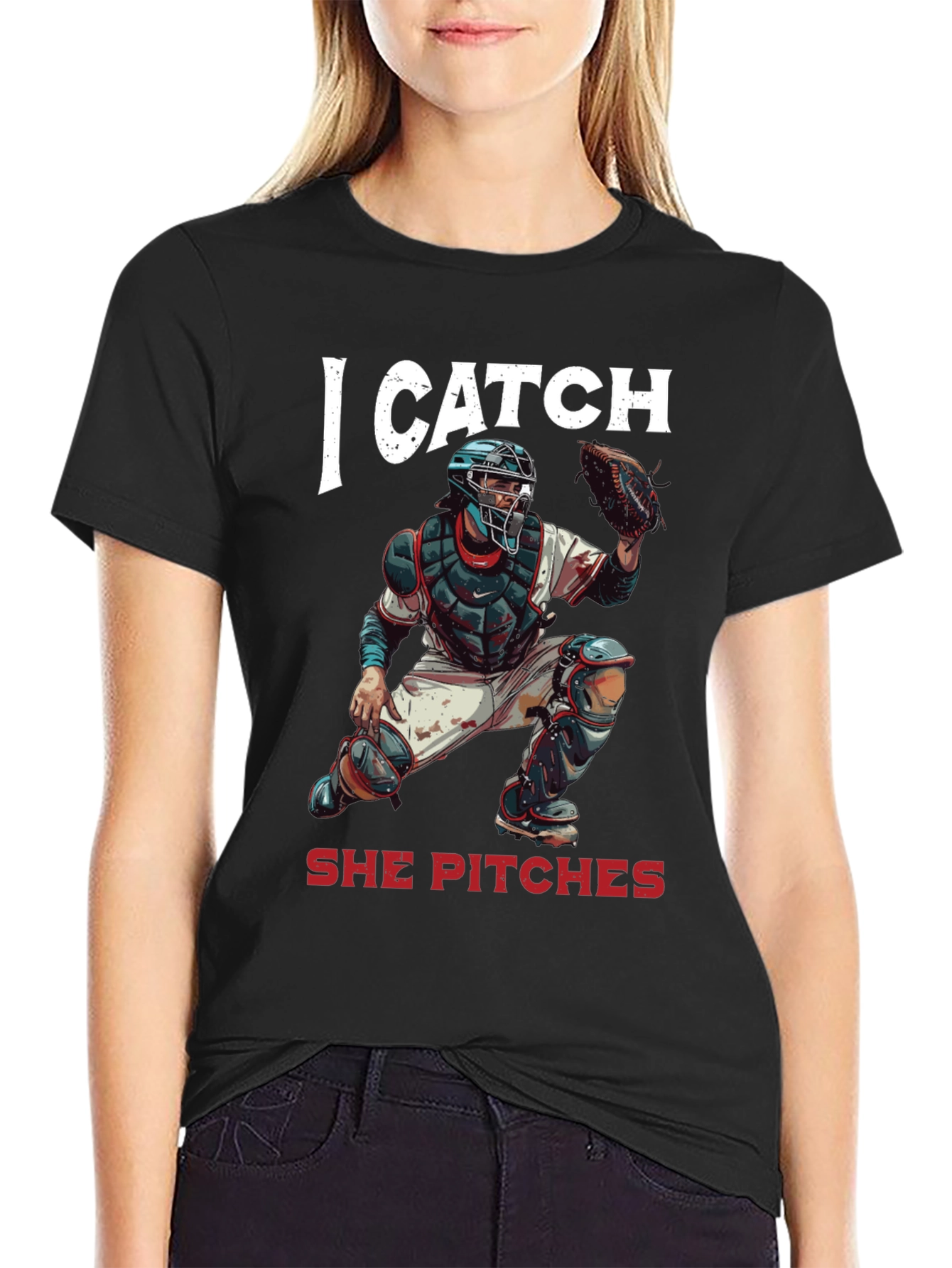 I Catch She Pitches Baseball T-Shirt