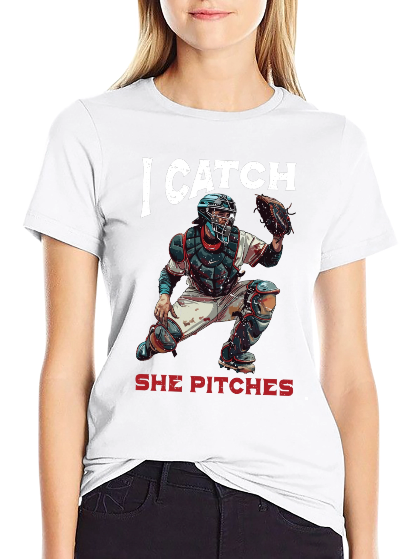 I Catch She Pitches Baseball T-Shirt