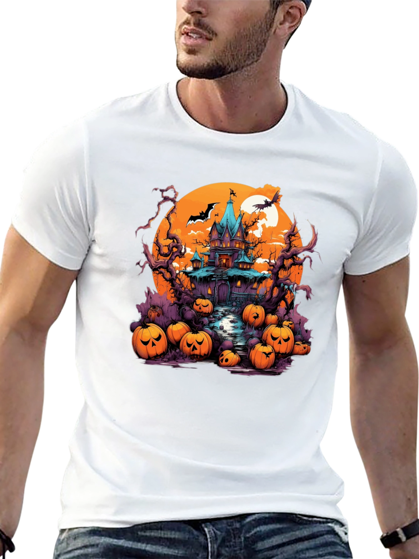 Halloween Haunt T-Shirt: Spooky House Pumpkin Design