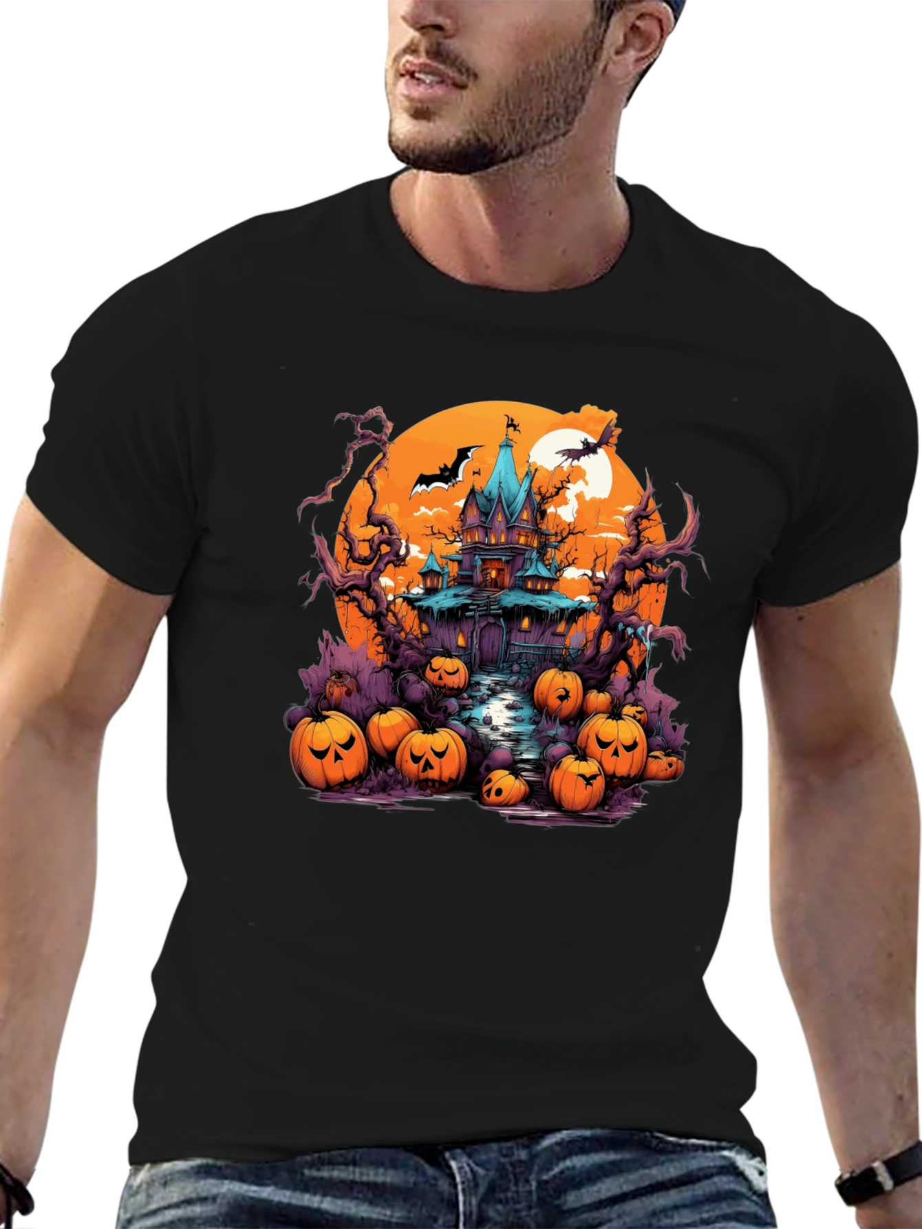 Halloween Haunt T-Shirt: Spooky House Pumpkin Design