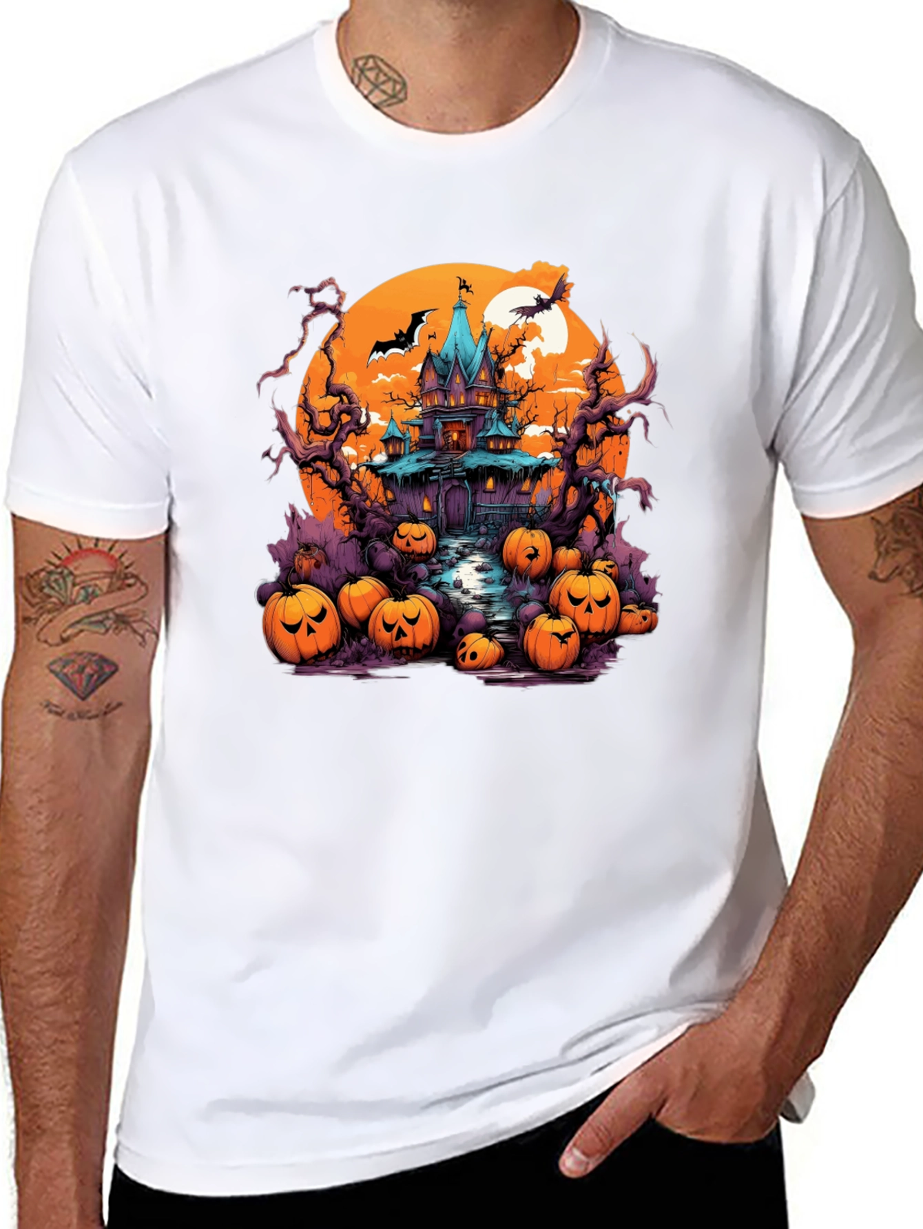 Halloween Haunt T-Shirt: Spooky House Pumpkin Design