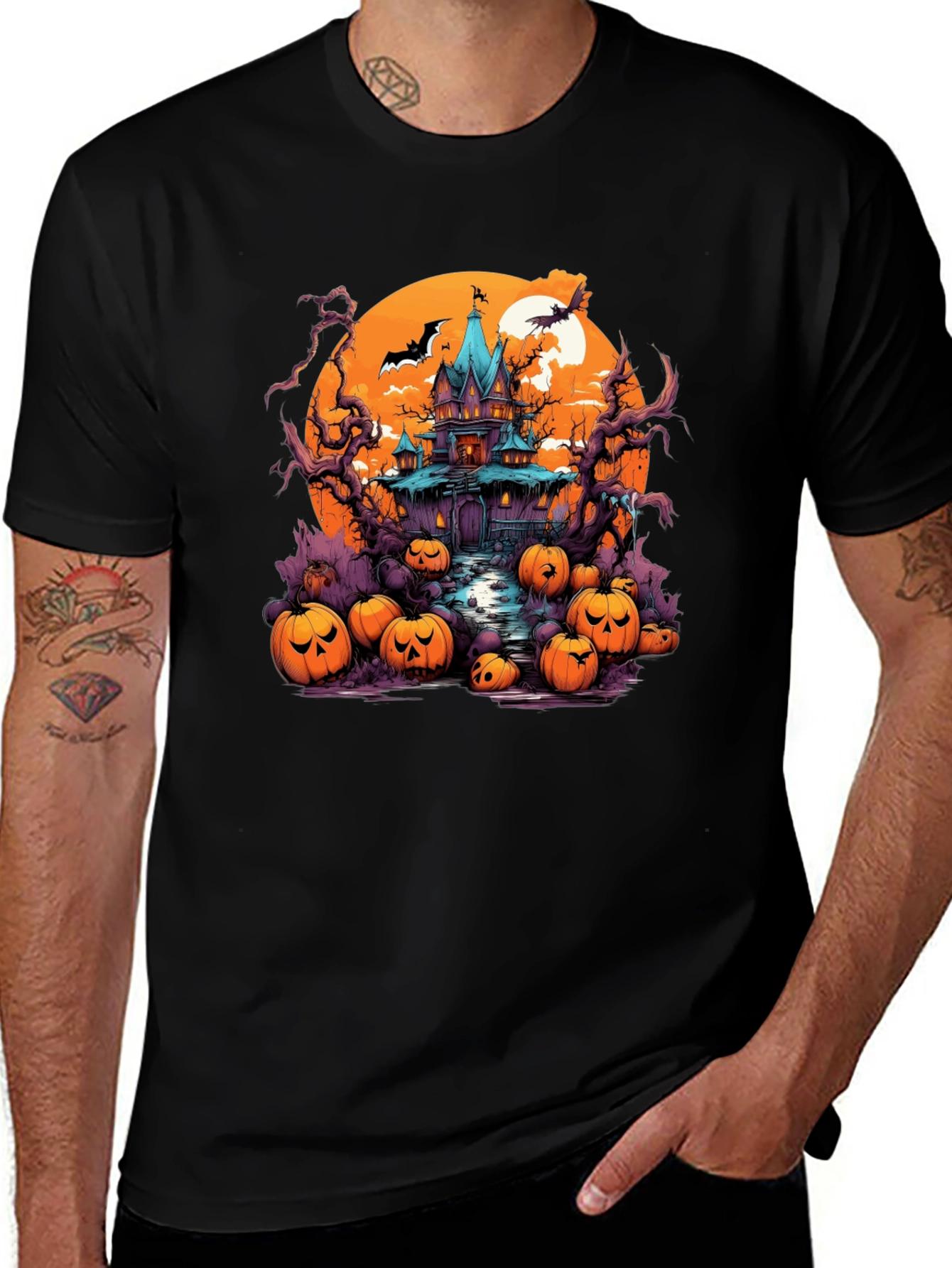 Halloween Haunt T-Shirt: Spooky House Pumpkin Design