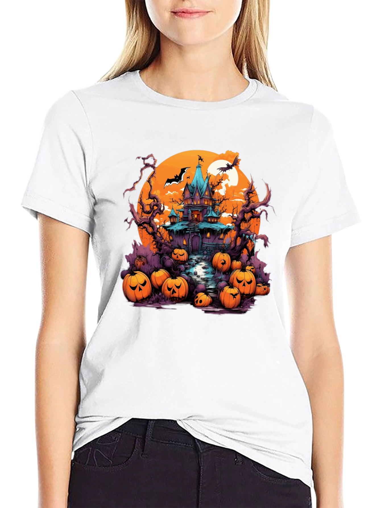 Halloween Haunt T-Shirt: Spooky House Pumpkin Design